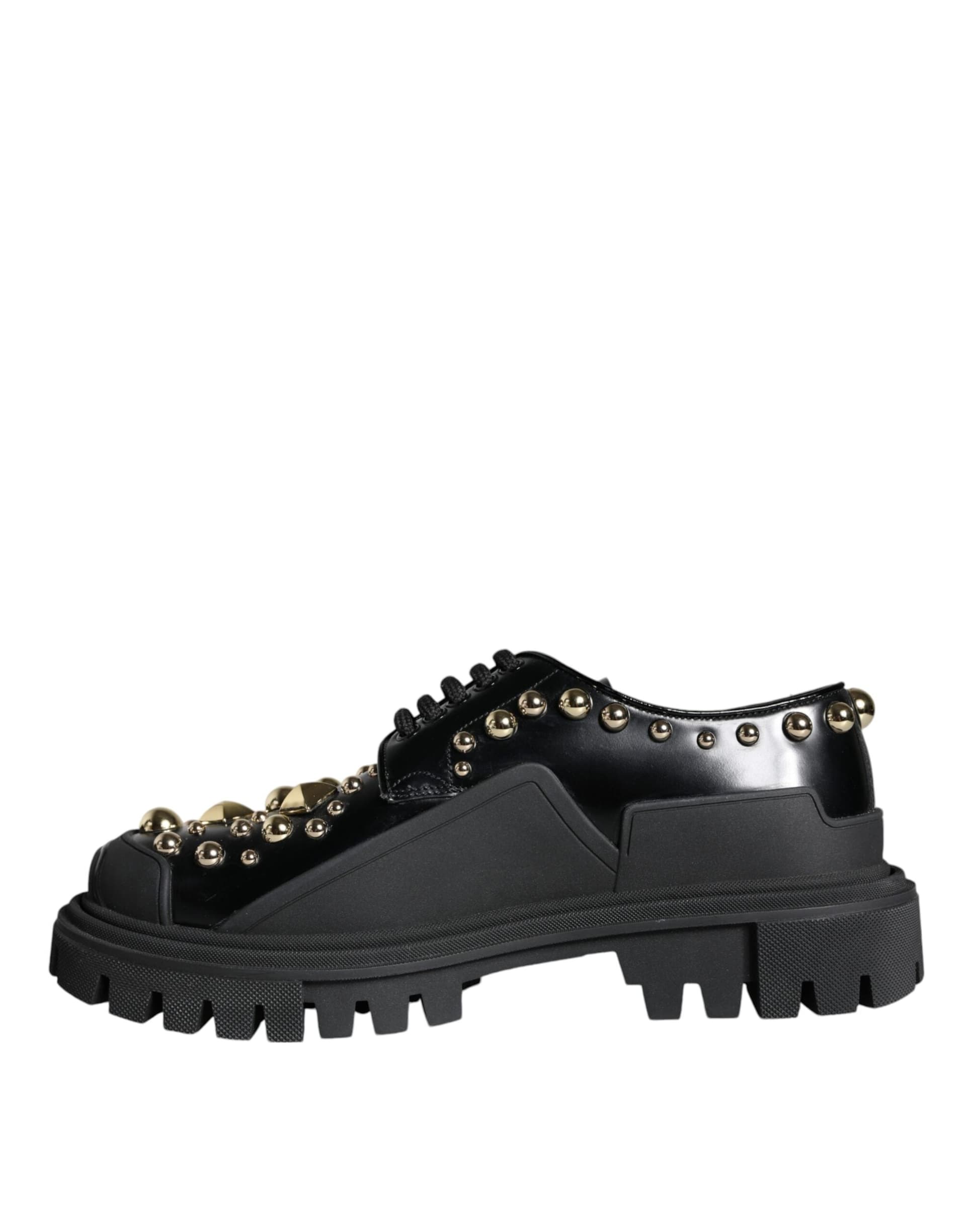 Dolce & Gabbana Black Leather Trekking Derby Embellished Shoes - 5