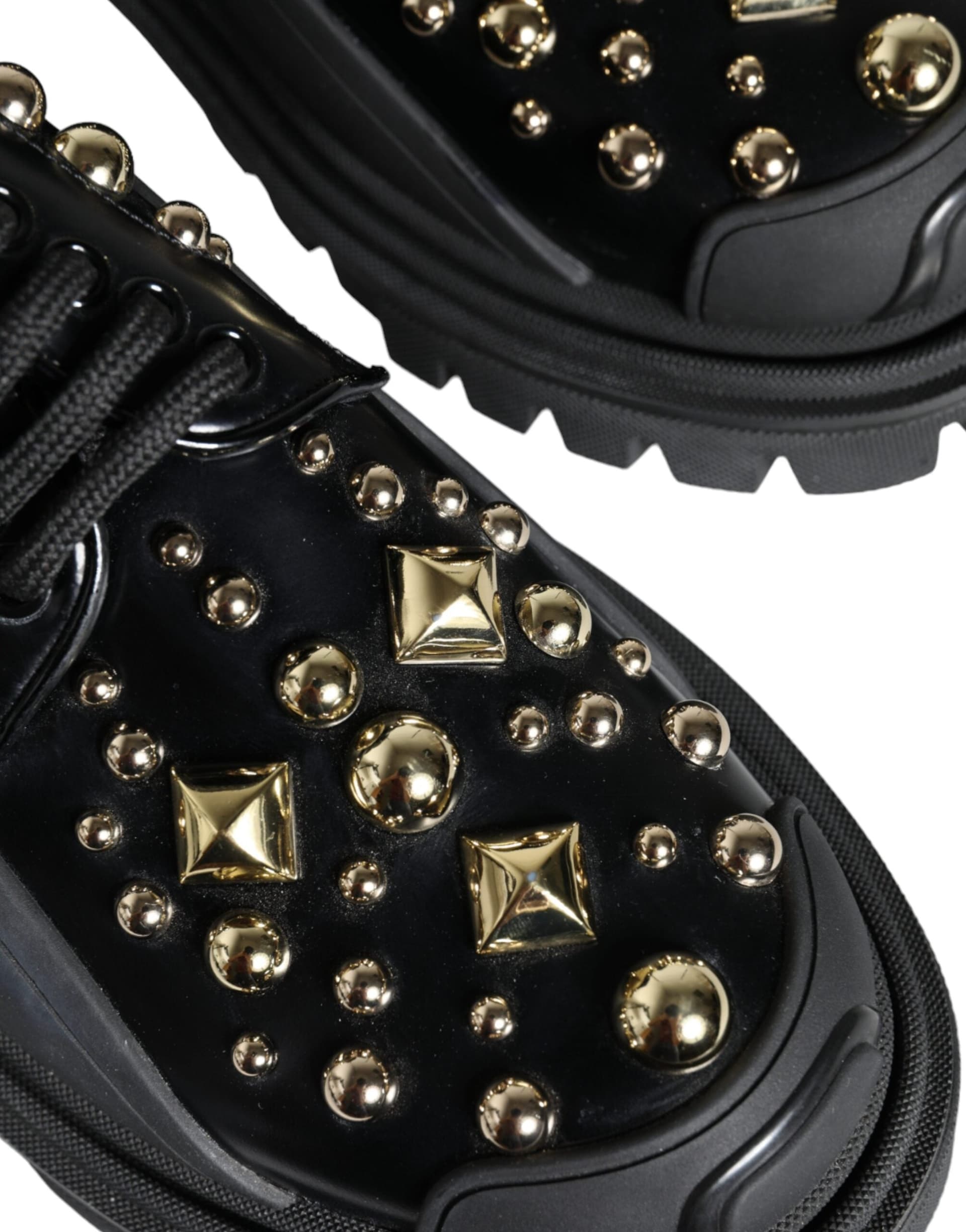 Dolce & Gabbana Black Leather Trekking Derby Embellished Shoes - 7