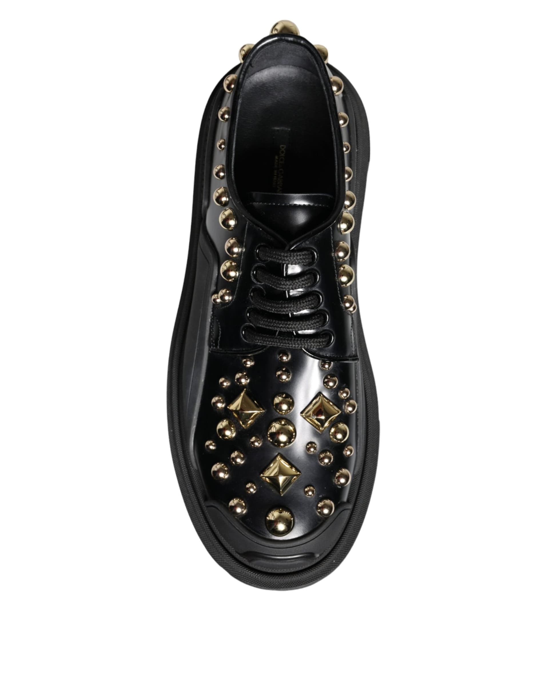 Dolce & Gabbana Black Leather Trekking Derby Embellished Shoes - 8