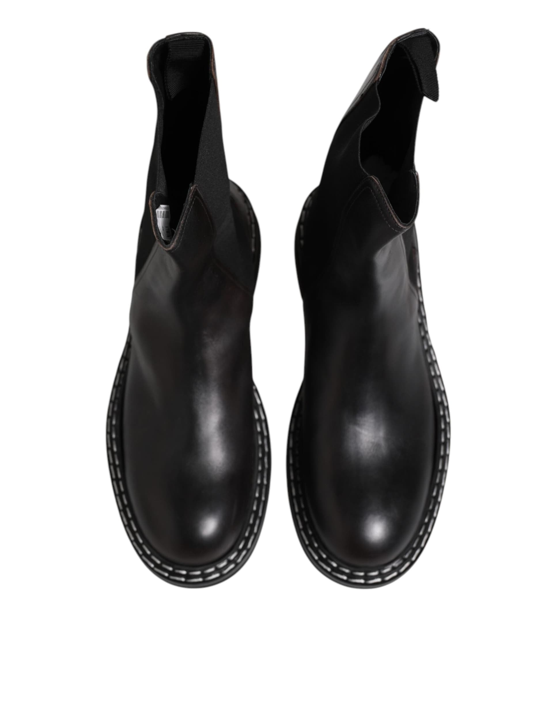 Dolce & Gabbana Black Leather Mid Calf Boots Flats Shoes - 2