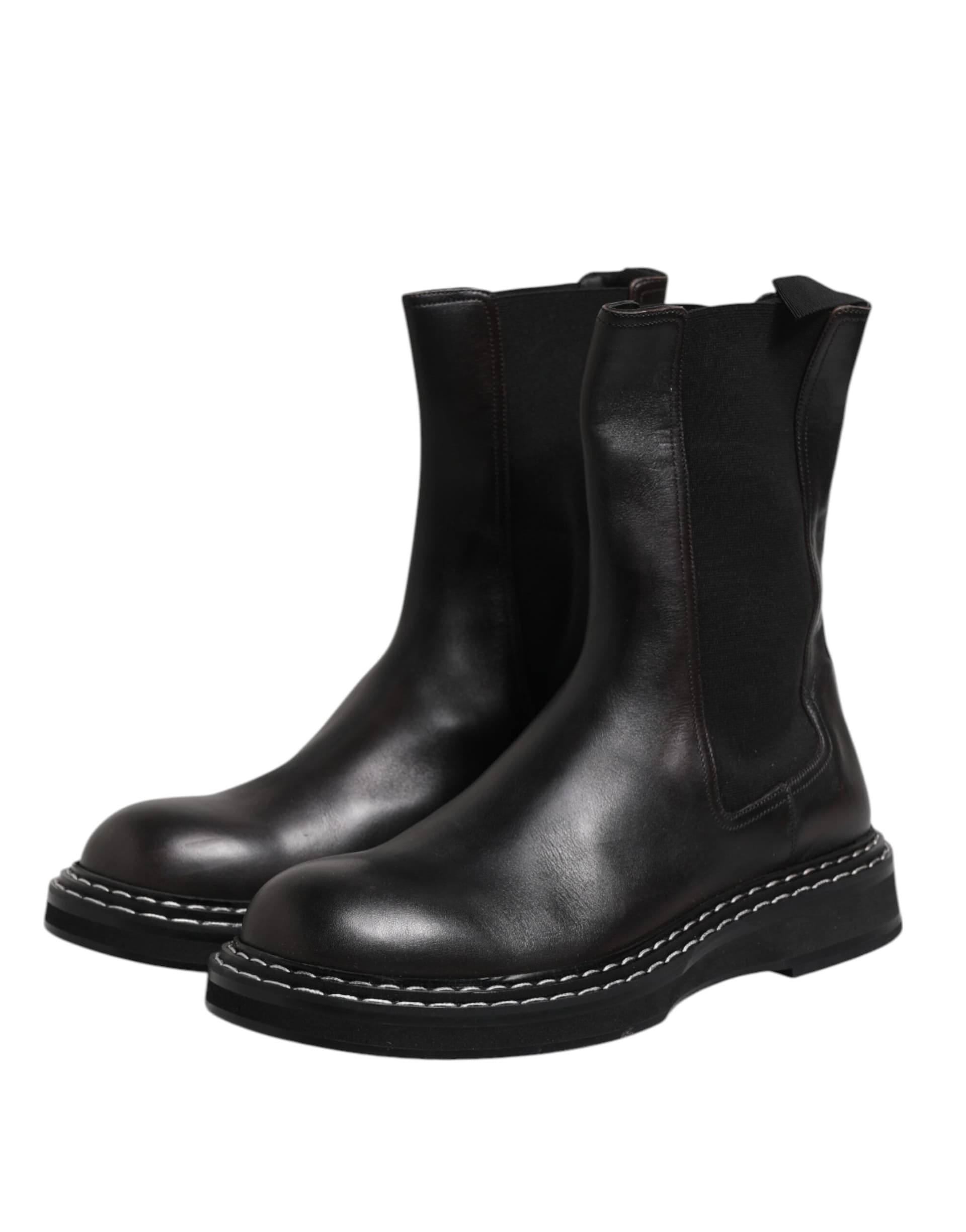 Dolce & Gabbana Black Leather Mid Calf Boots Flats Shoes - 3