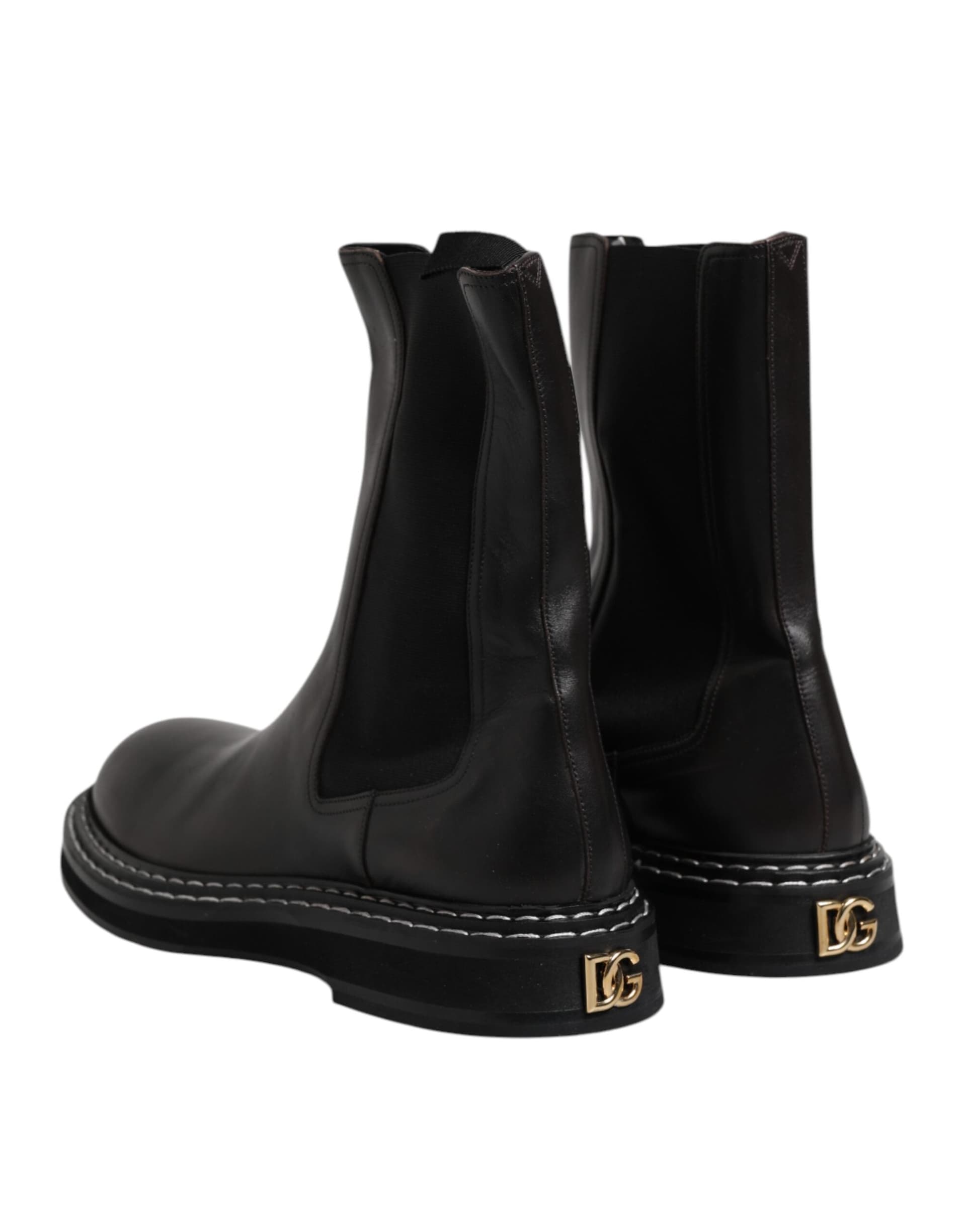Dolce & Gabbana Black Leather Mid Calf Boots Flats Shoes - 4