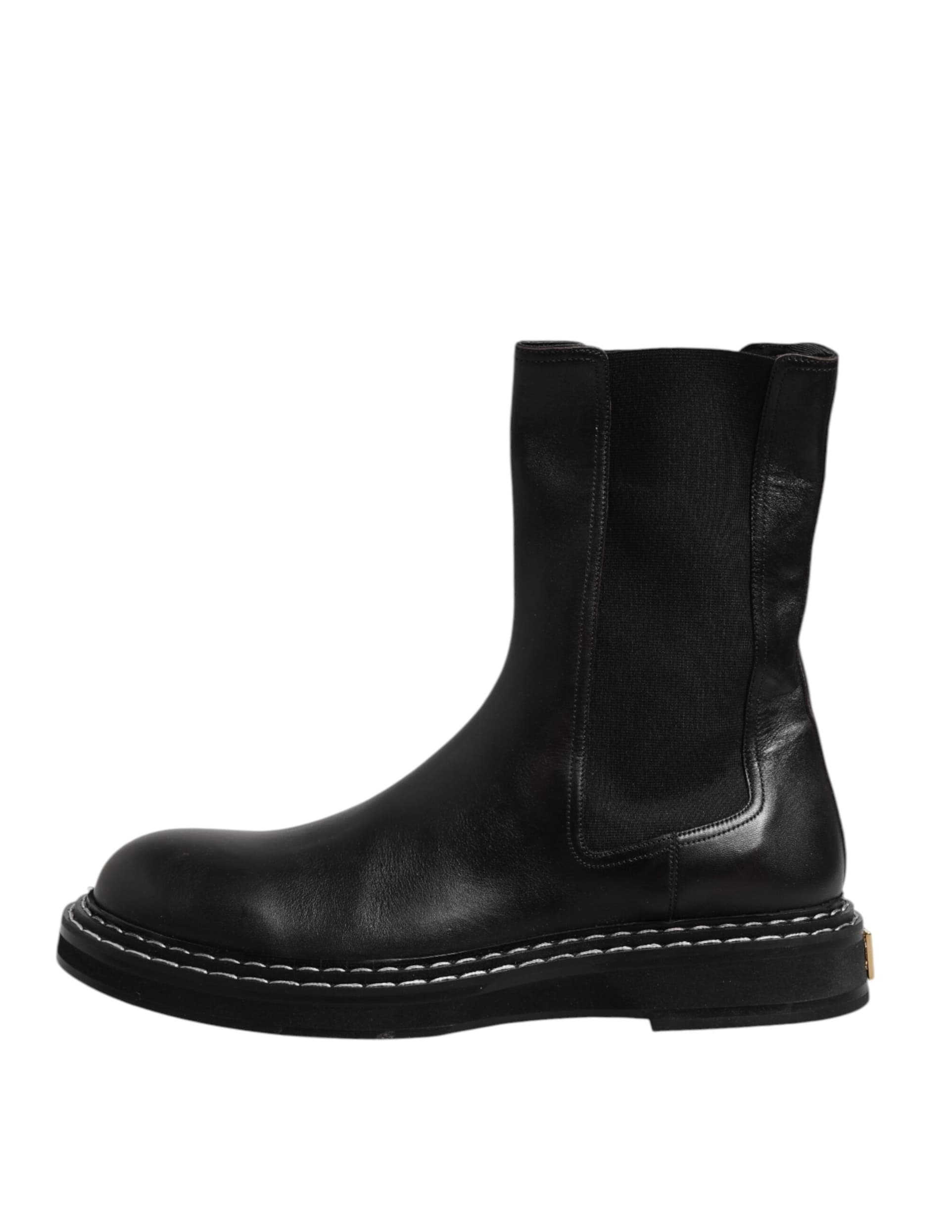 Dolce & Gabbana Black Leather Mid Calf Boots Flats Shoes - 5