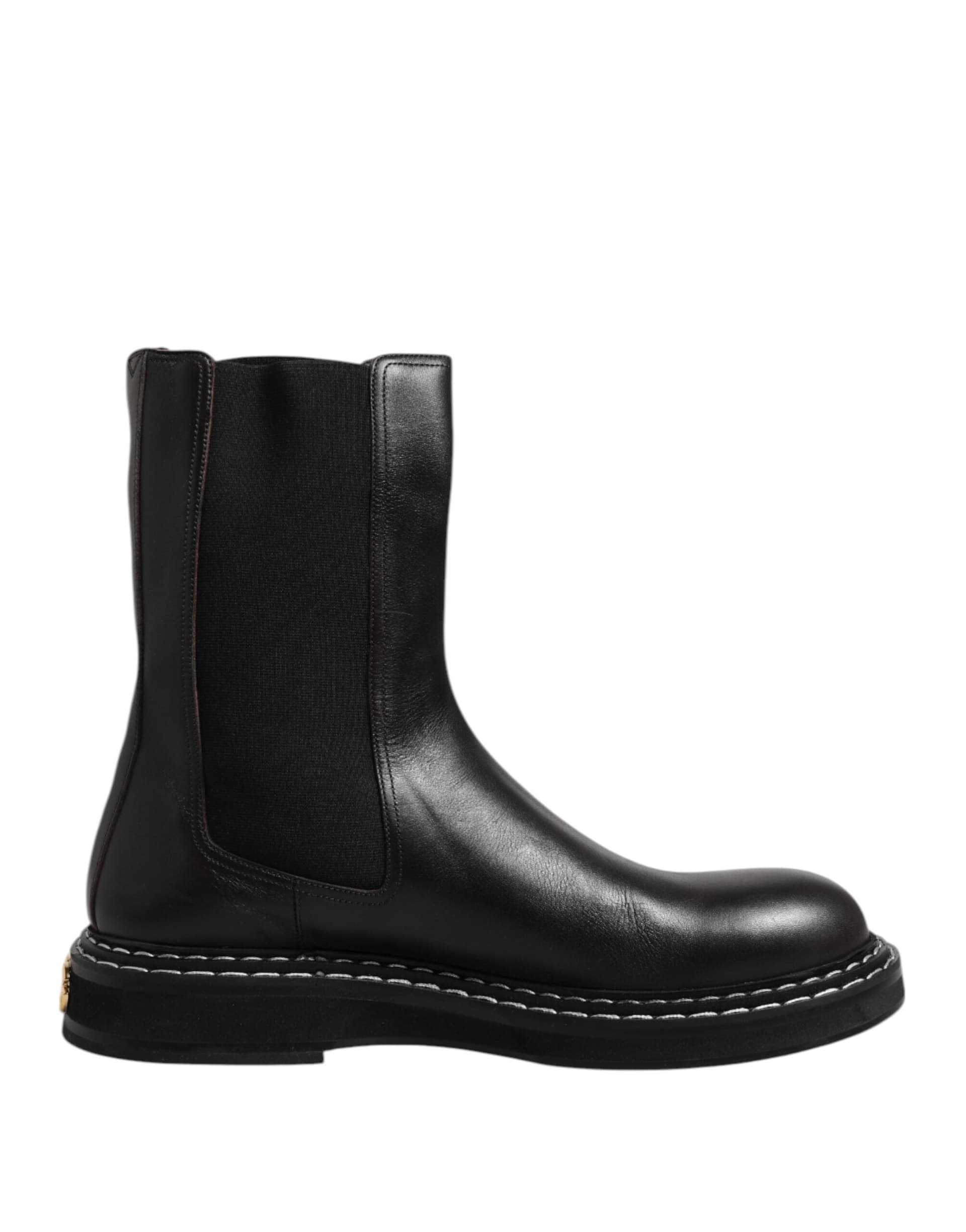 Dolce & Gabbana Black Leather Mid Calf Boots Flats Shoes - 6