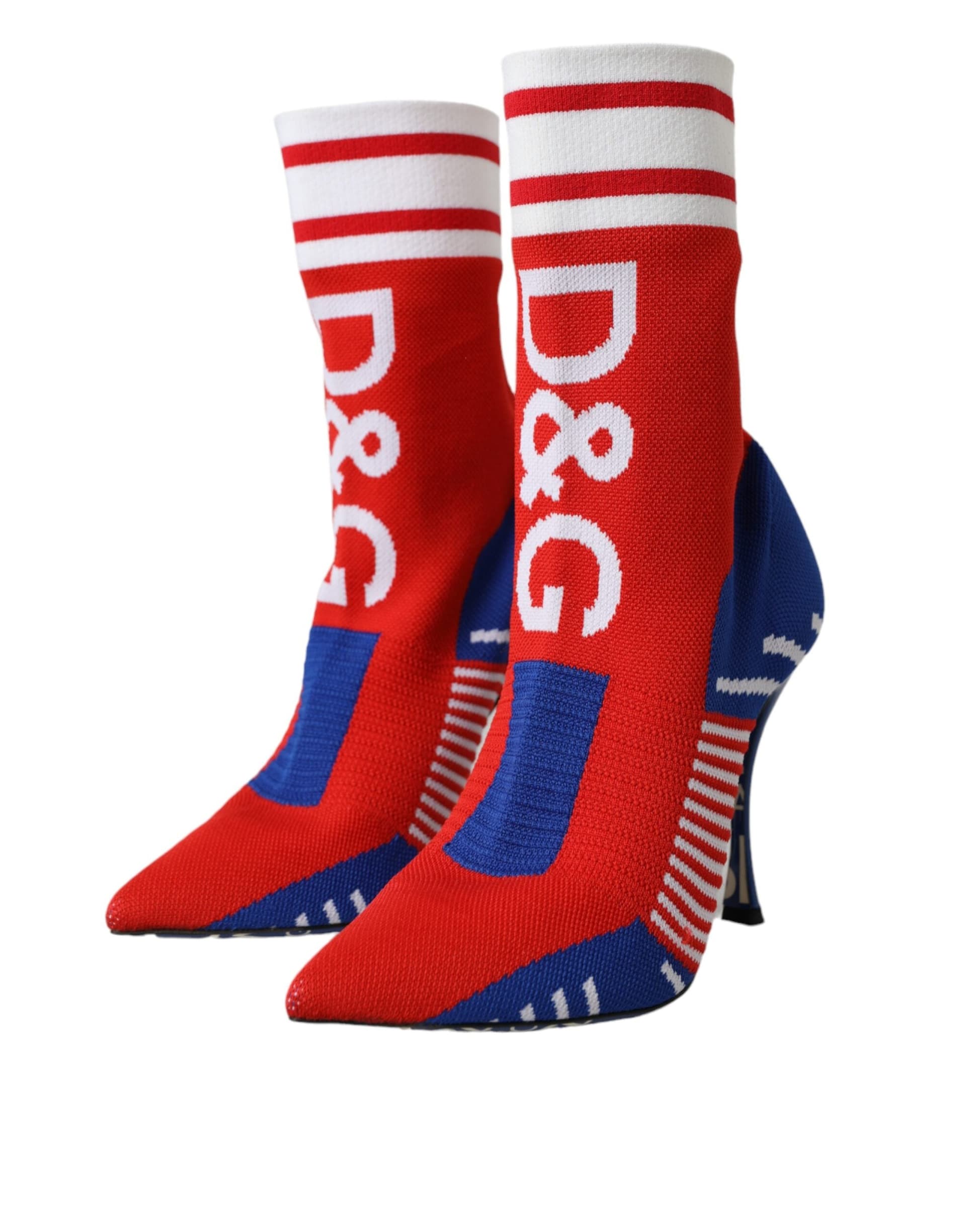 Dolce & Gabbana Red Blue Stretch Sock Style Short Boots Logo Shoes - 2