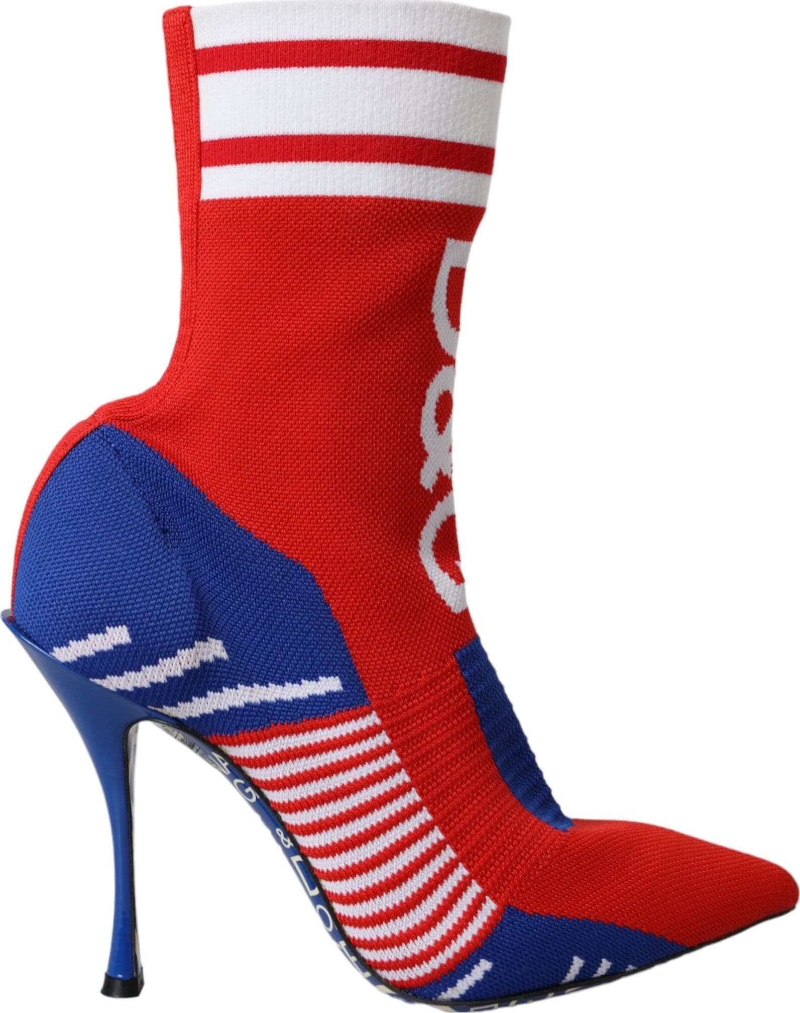 Dolce & Gabbana Red Blue Stretch Sock Style Short Boots Logo Shoes - 6