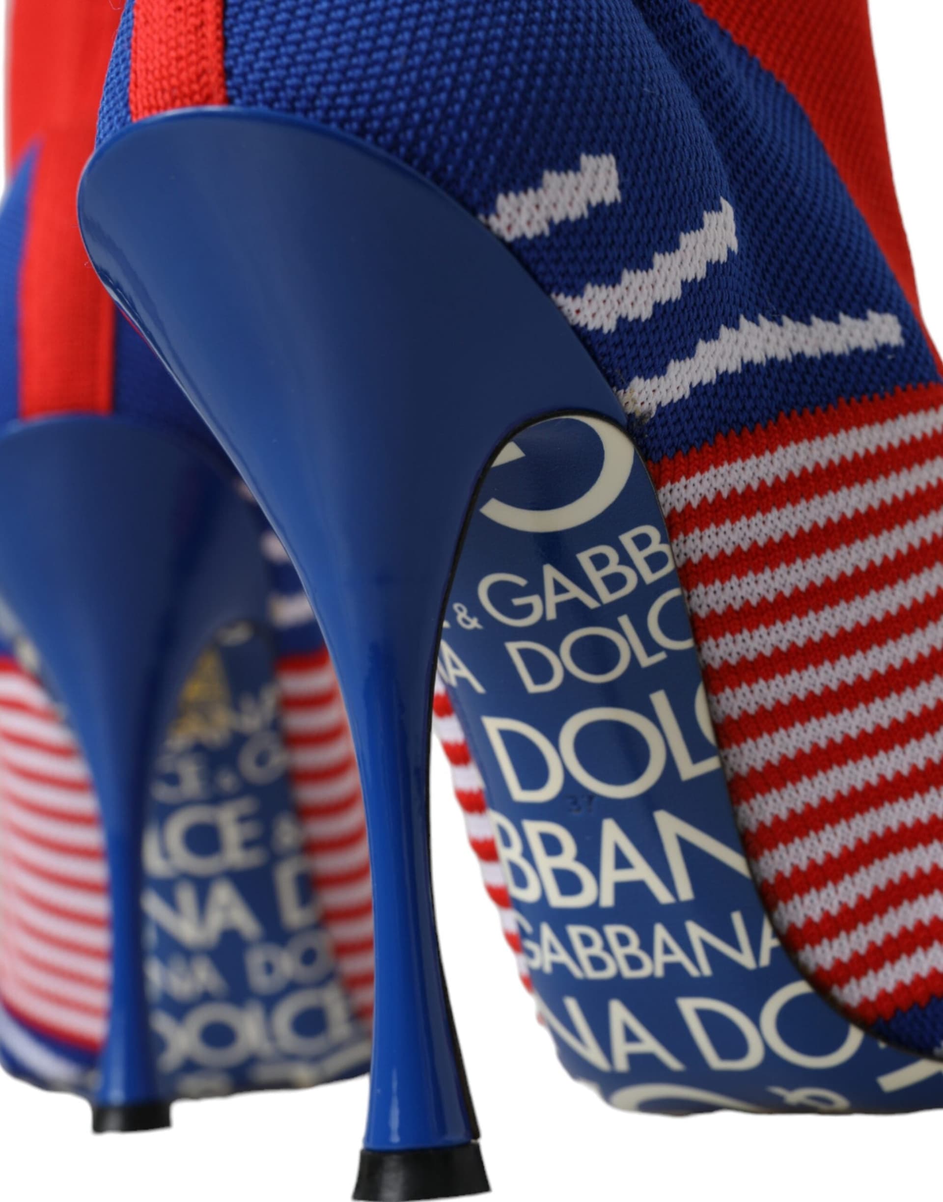 Dolce & Gabbana Red Blue Stretch Sock Style Short Boots Logo Shoes - 8