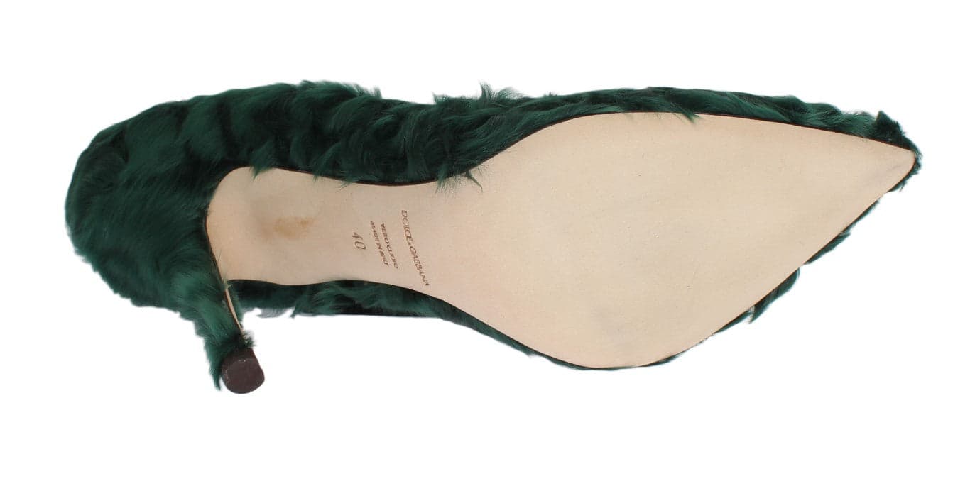 Dolce & Gabbana Green Xiangao Lamb Fur Leather Pumps - 3