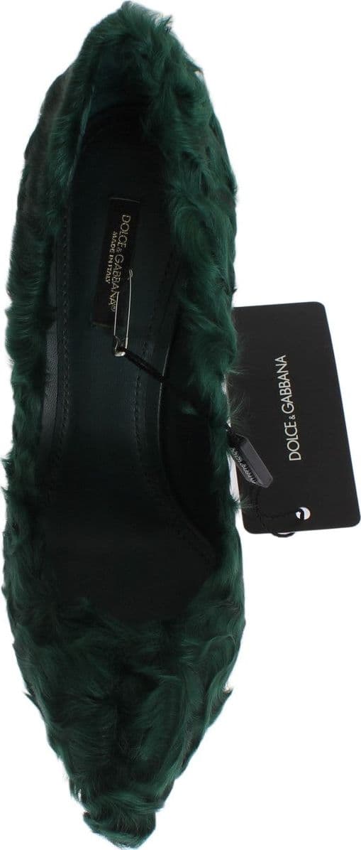 Dolce & Gabbana Green Xiangao Lamb Fur Leather Pumps - 4