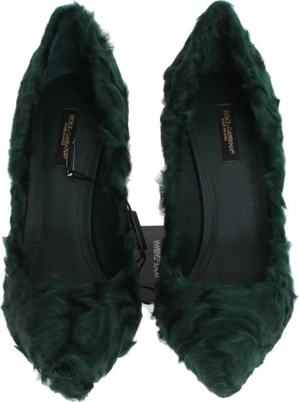 Dolce & Gabbana Green Xiangao Lamb Fur Leather Pumps - 5