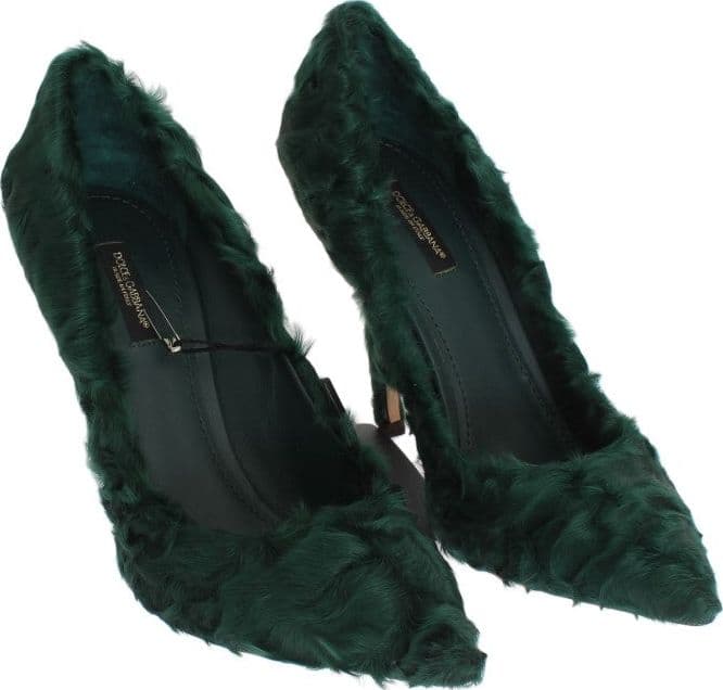 Dolce & Gabbana Green Xiangao Lamb Fur Leather Pumps - 6
