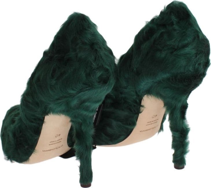 Dolce & Gabbana Green Xiangao Lamb Fur Leather Pumps - 7