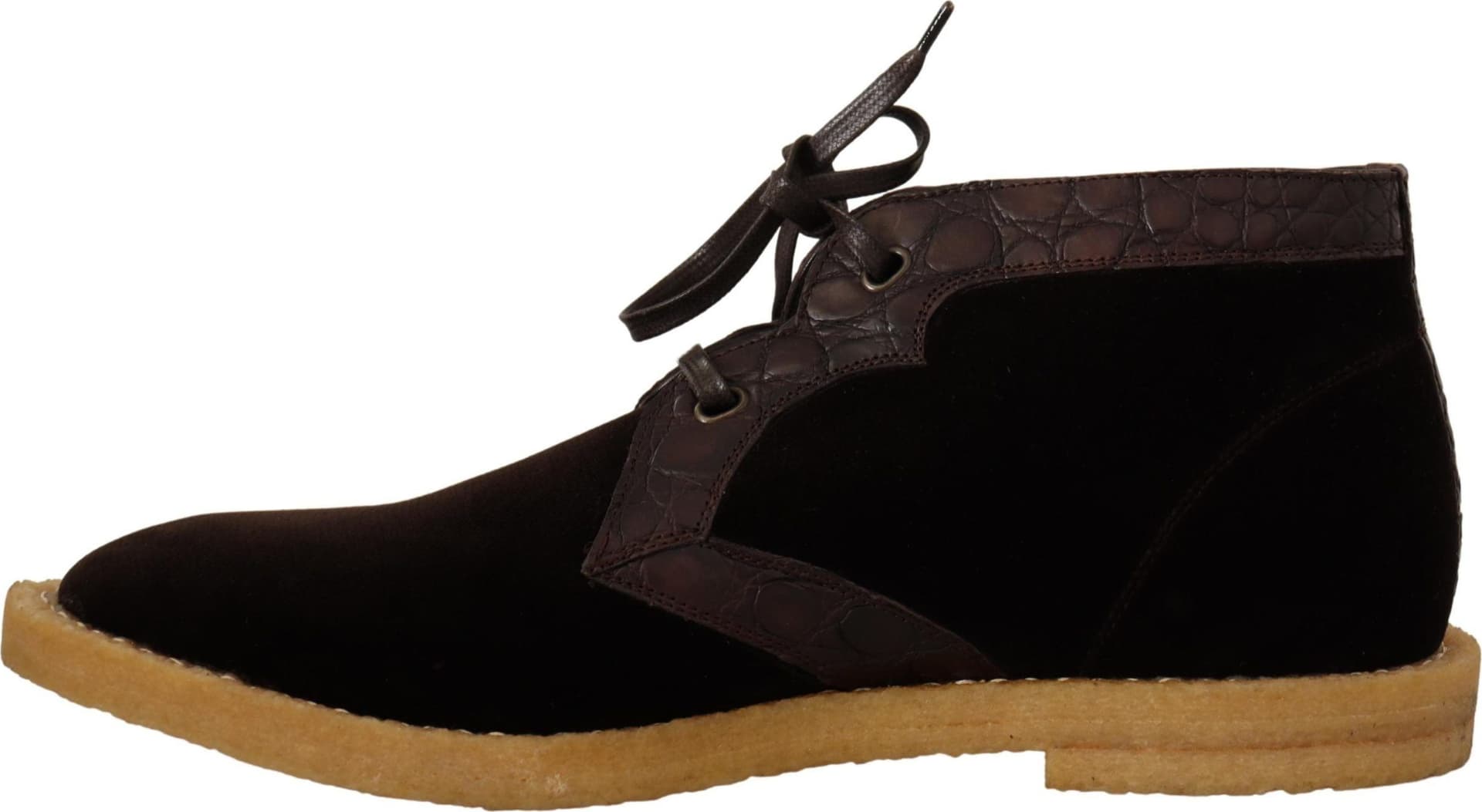 Dolce & Gabbana Brown Velvet Exotic Leather Boots - 7