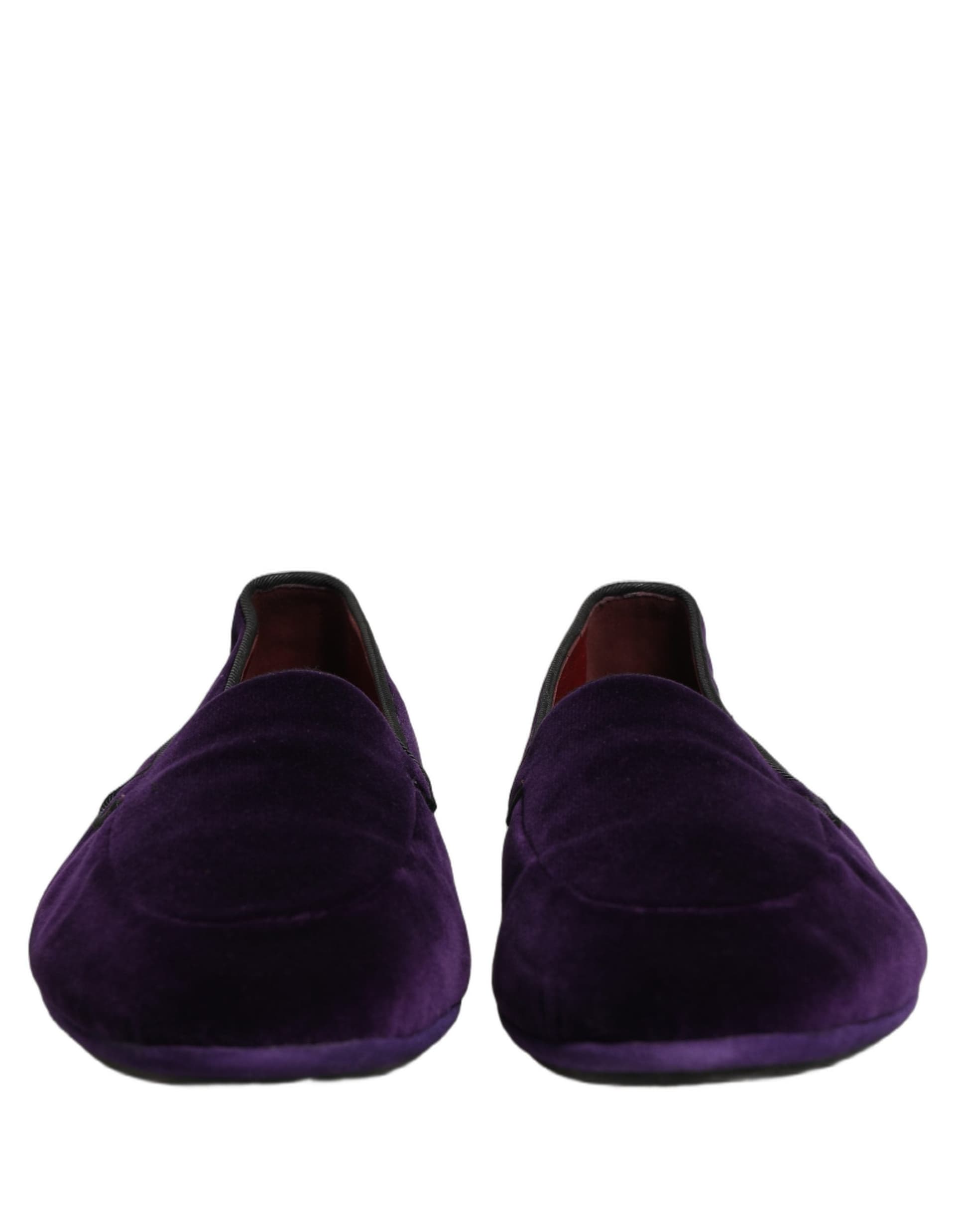 Dolce & Gabbana Violet Velvet Slip On Men Flats Loafers Shoes - 3