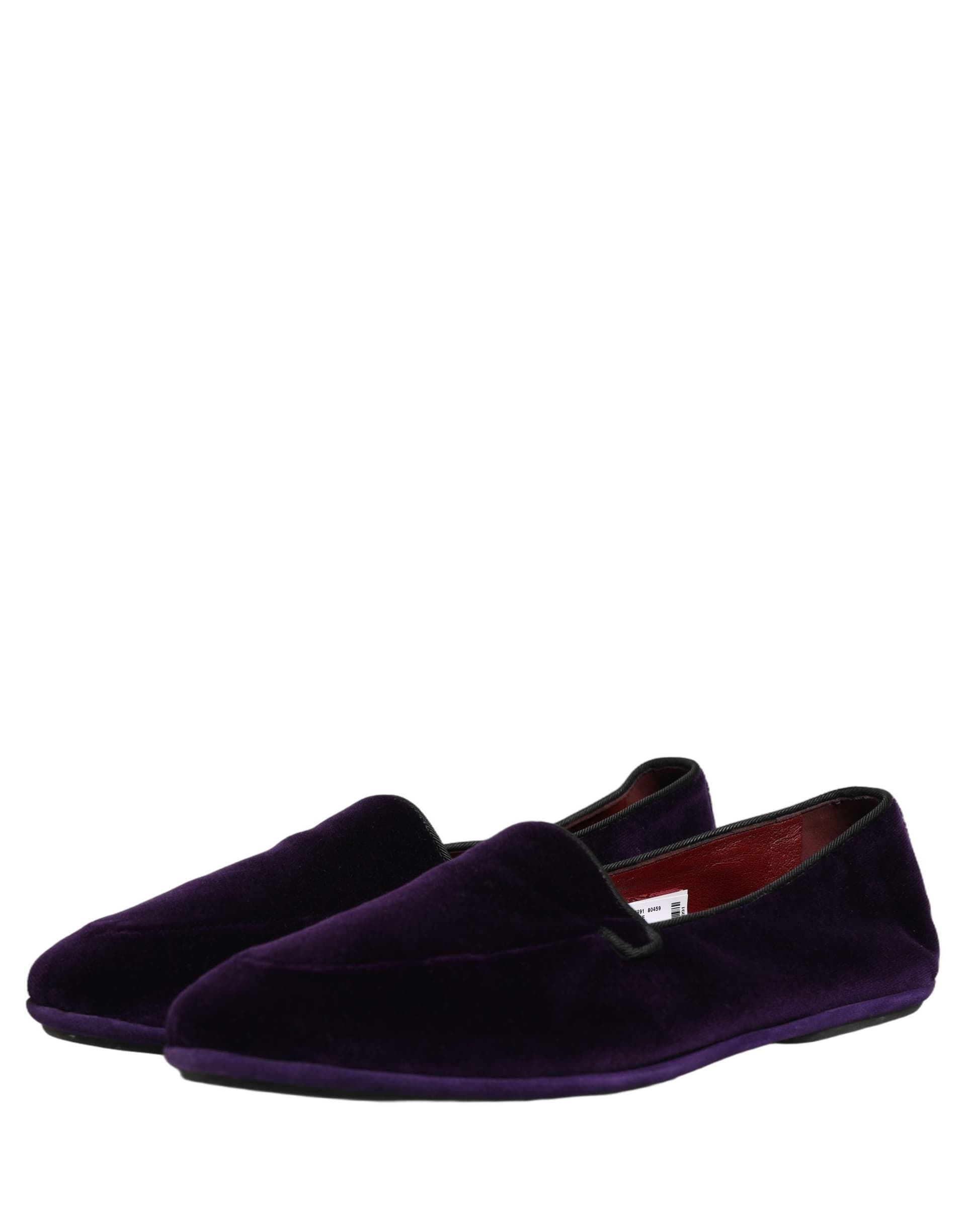 Dolce & Gabbana Violet Velvet Slip On Men Flats Loafers Shoes - 4