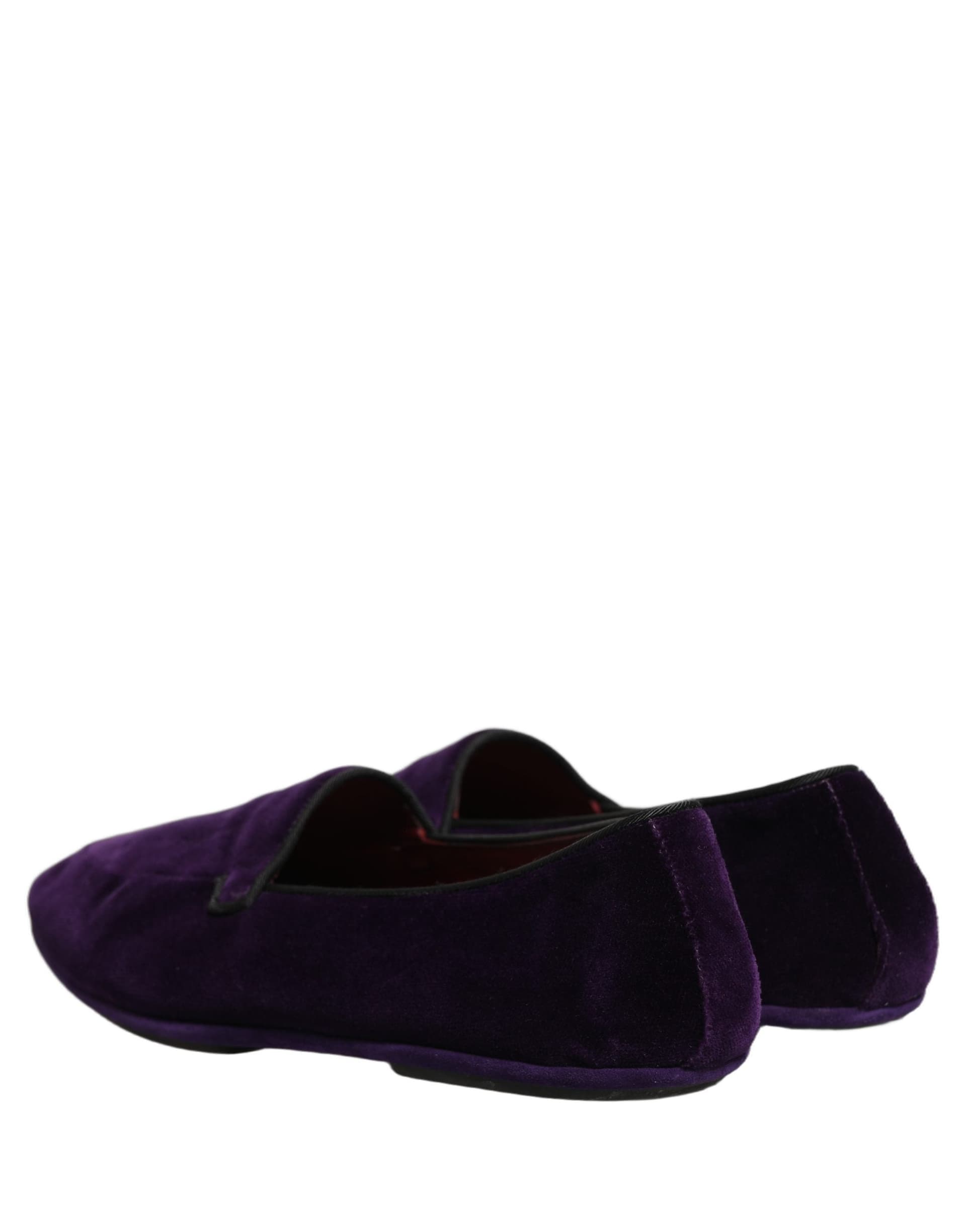 Dolce & Gabbana Violet Velvet Slip On Men Flats Loafers Shoes - 5