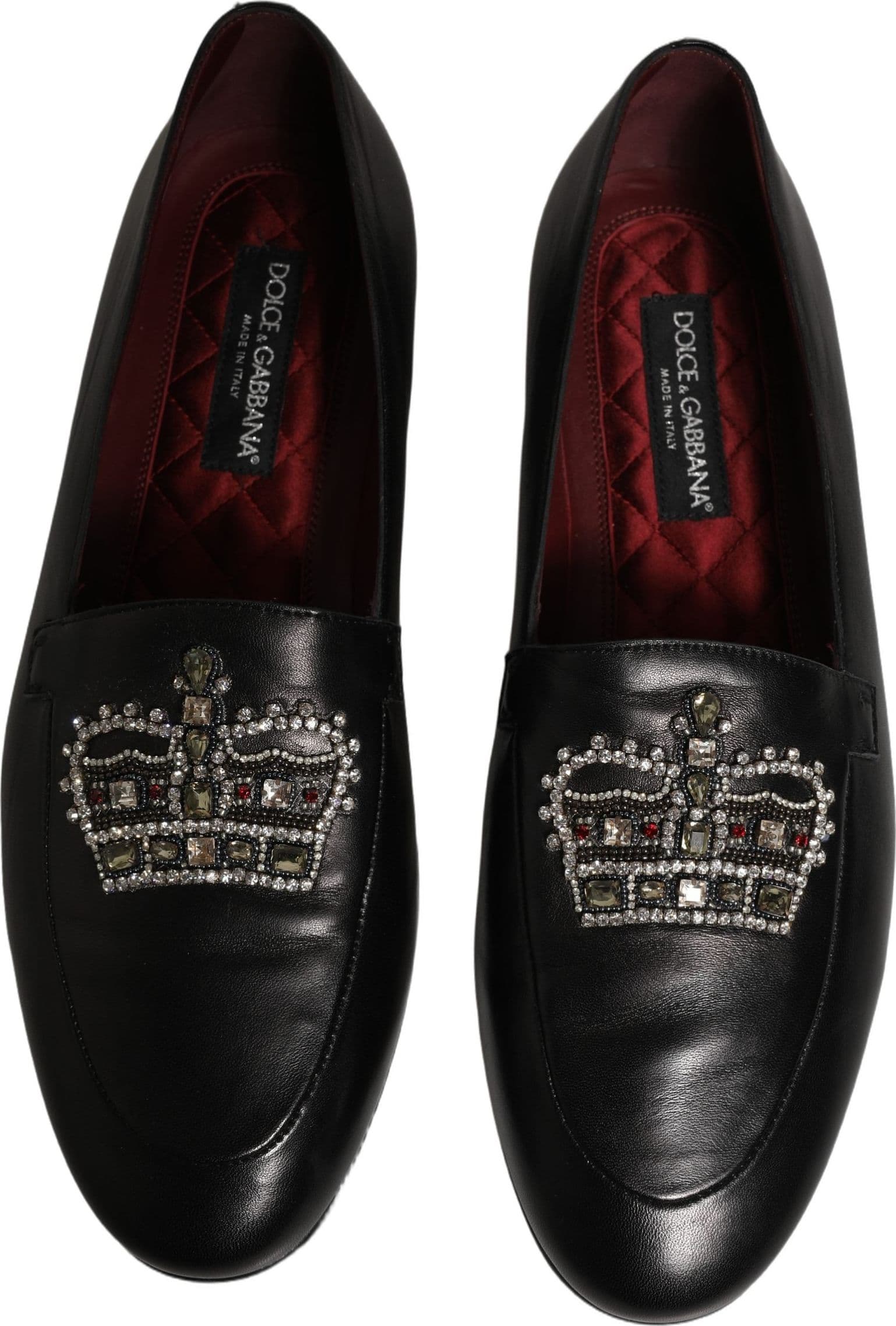 Dolce & Gabbana Black Leather Crown Embellished Loafers Shoes - 3
