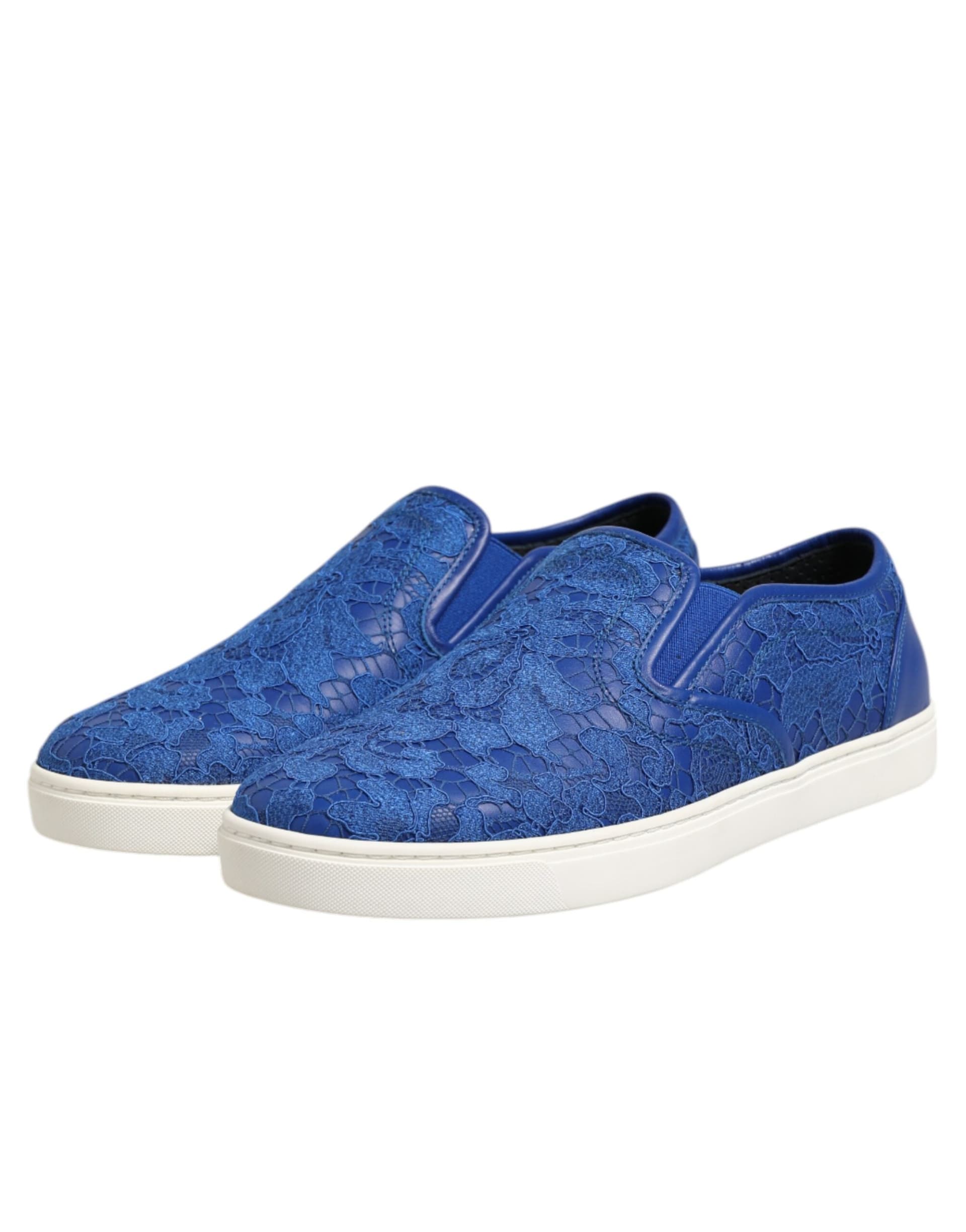 Dolce & Gabbana Blue Leather Lace Slip On Sneaker Shoes - 3
