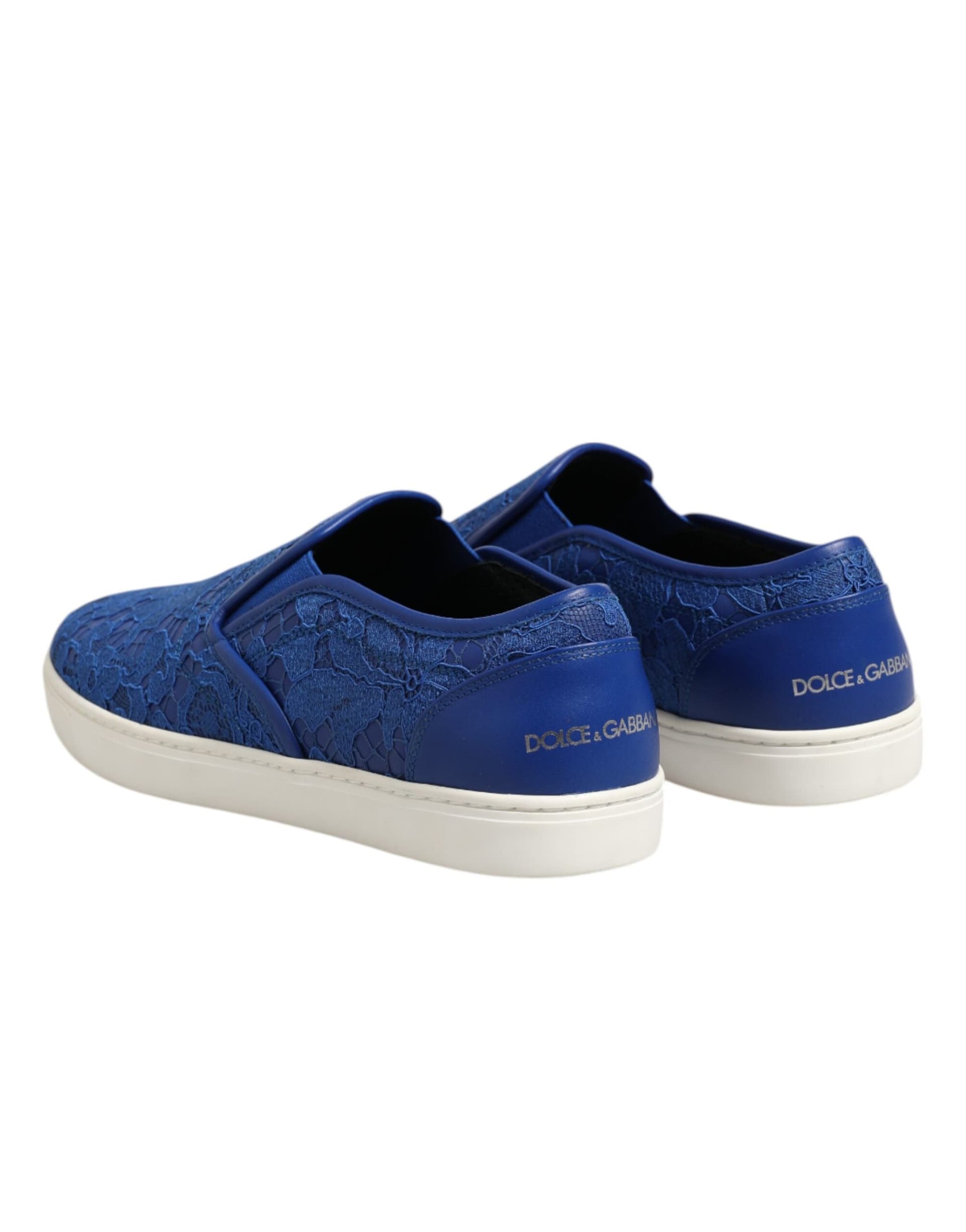Dolce & Gabbana Blue Leather Lace Slip On Sneaker Shoes - 4