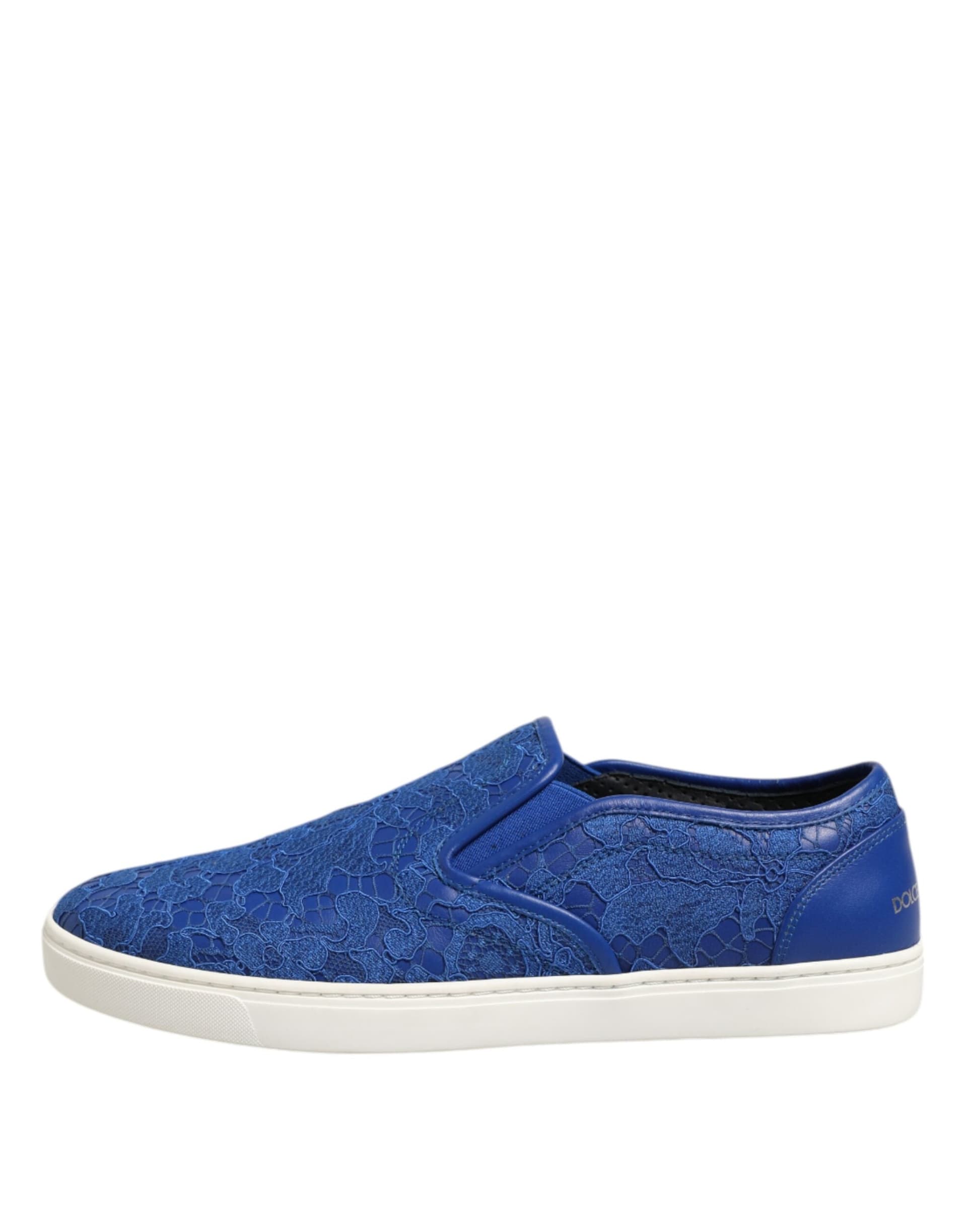 Dolce & Gabbana Blue Leather Lace Slip On Sneaker Shoes - 5