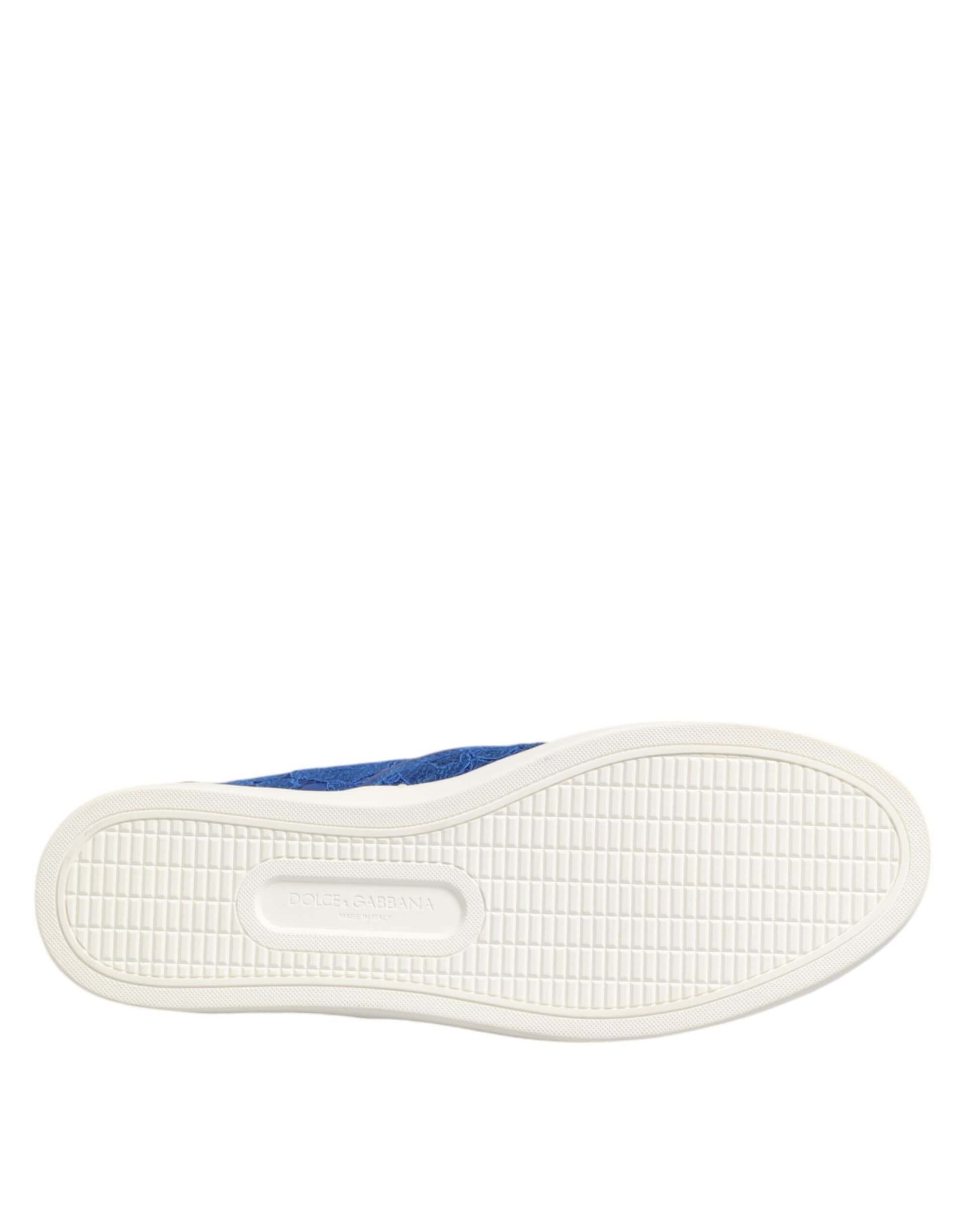 Dolce & Gabbana Blue Leather Lace Slip On Sneaker Shoes - 8