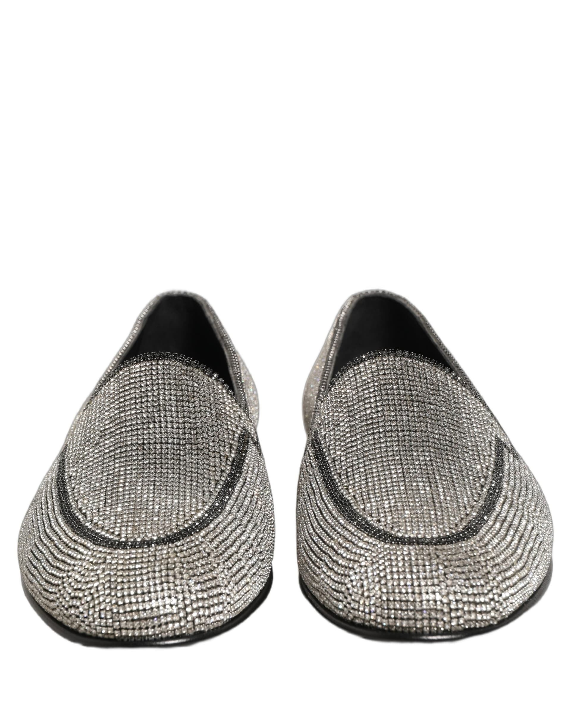 Dolce & Gabbana Silver Crystal Embellished Men Loafers Shoes - 2