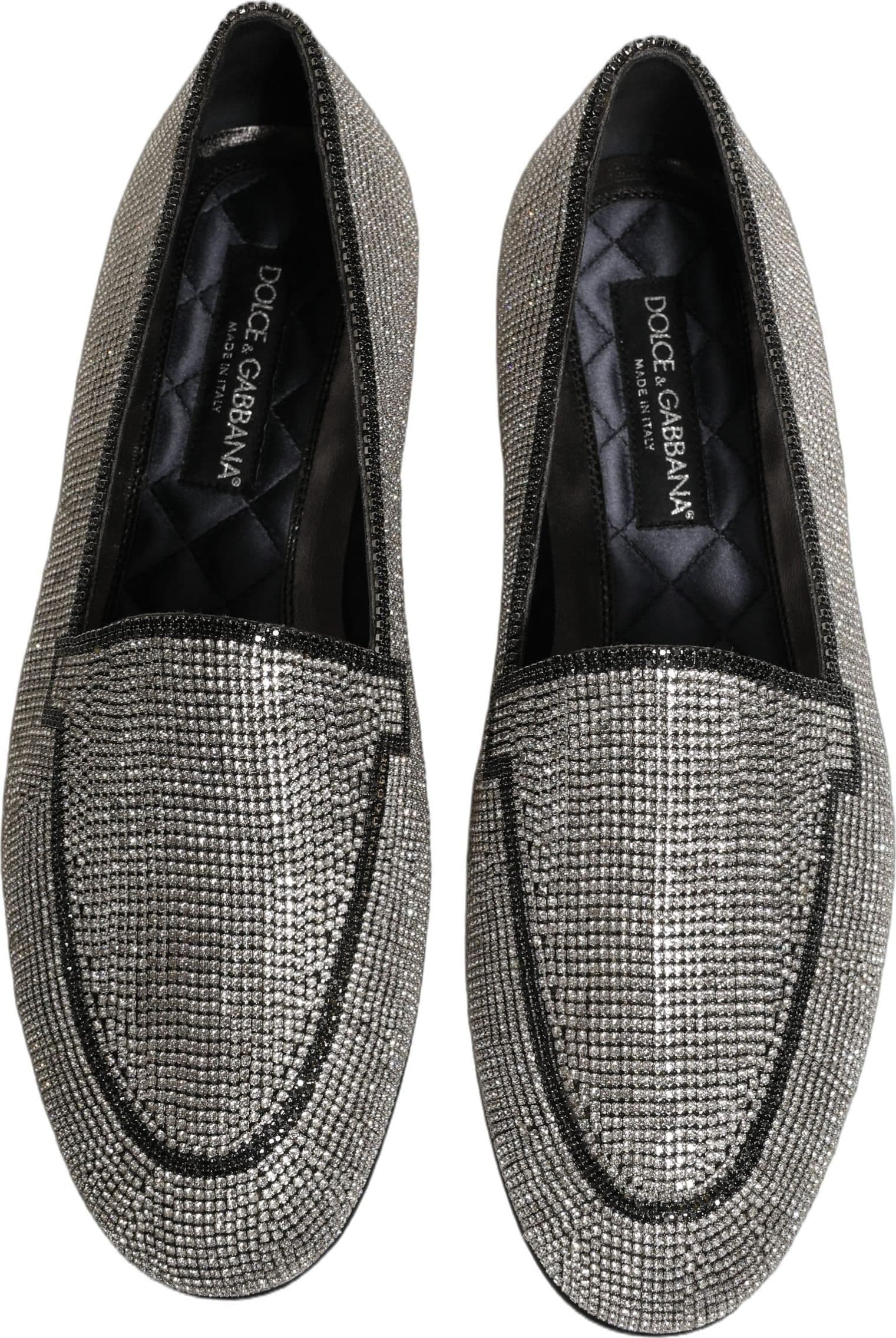 Dolce & Gabbana Silver Crystal Embellished Men Loafers Shoes - 3