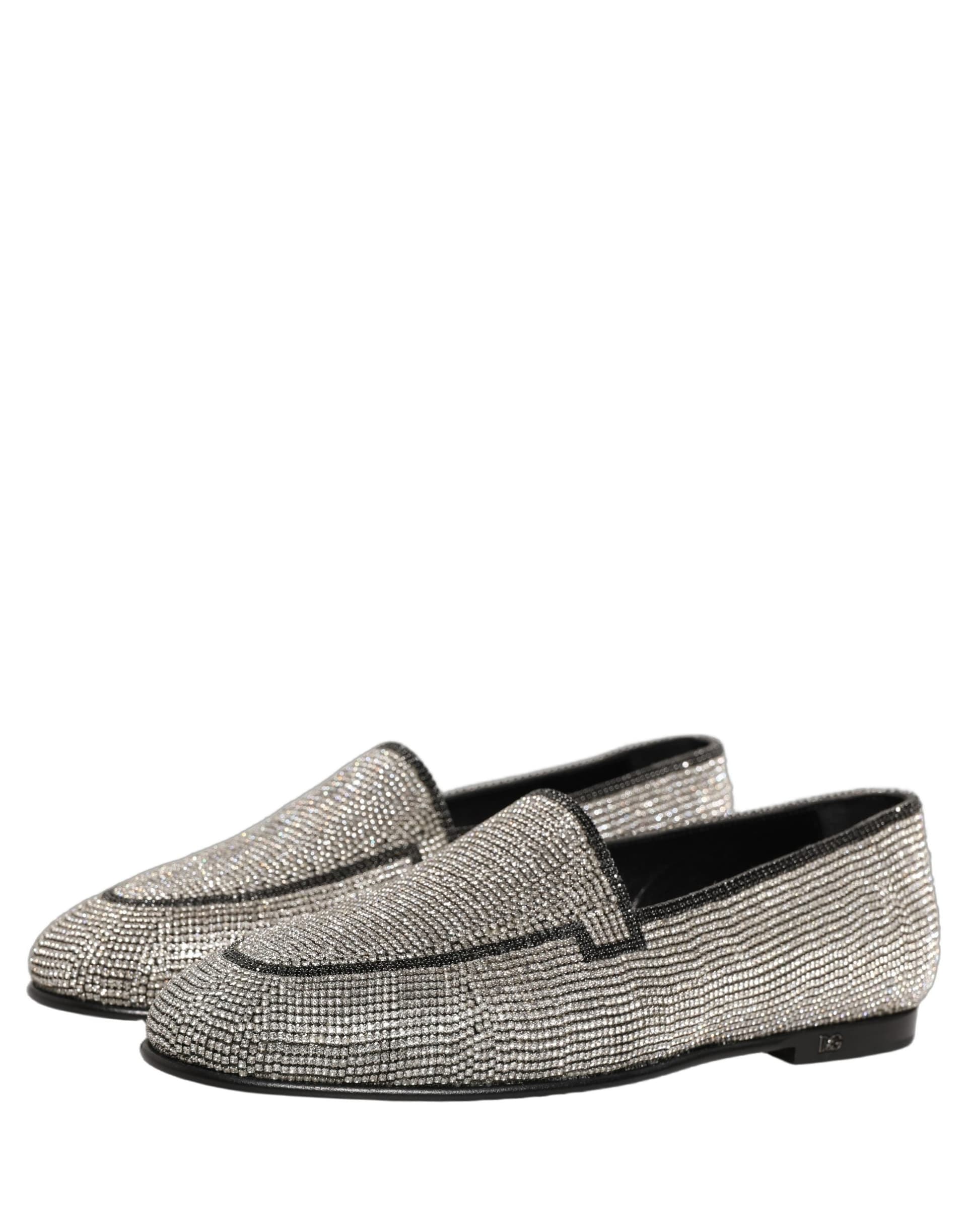 Dolce & Gabbana Silver Crystal Embellished Men Loafers Shoes - 4