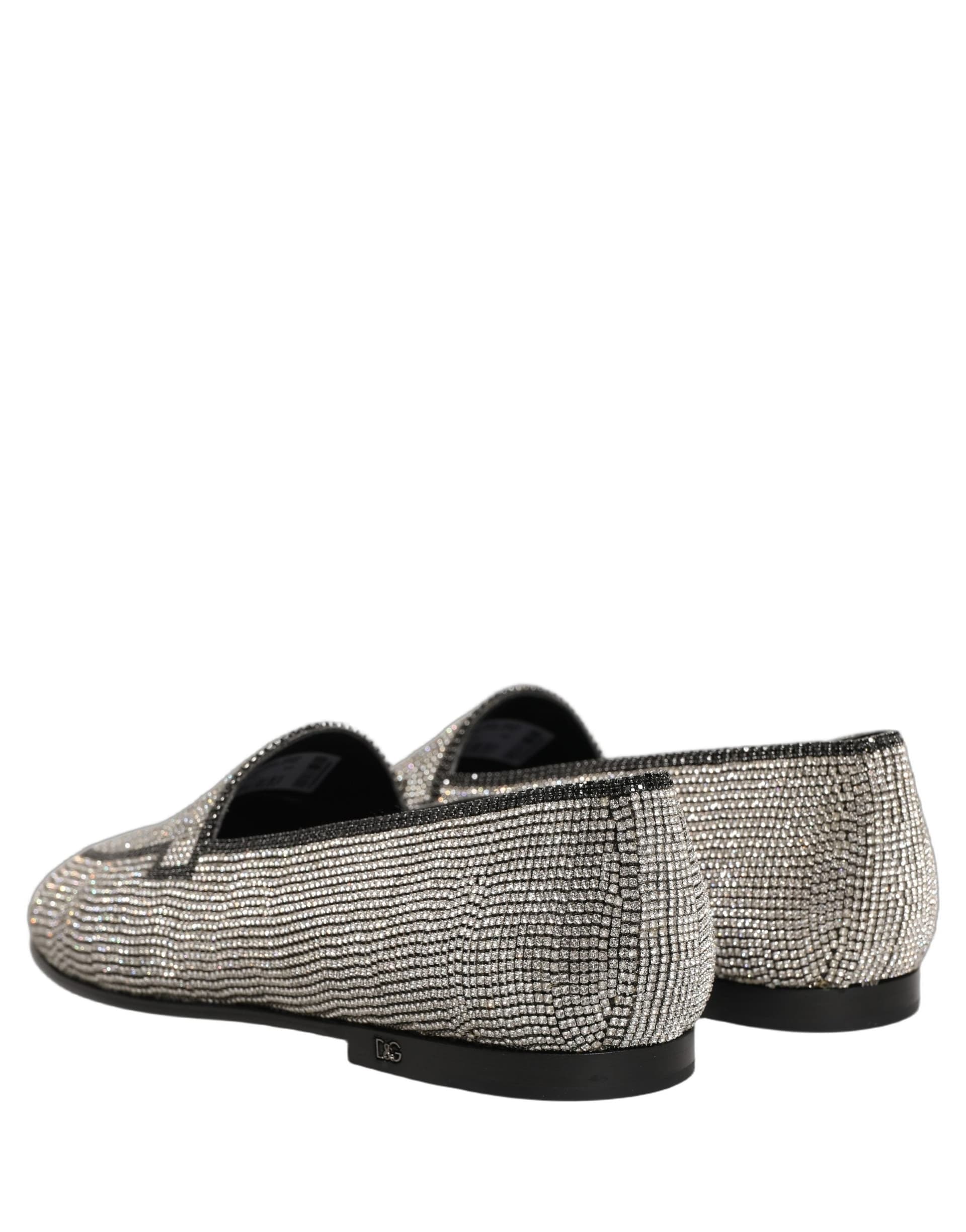 Dolce & Gabbana Silver Crystal Embellished Men Loafers Shoes - 5