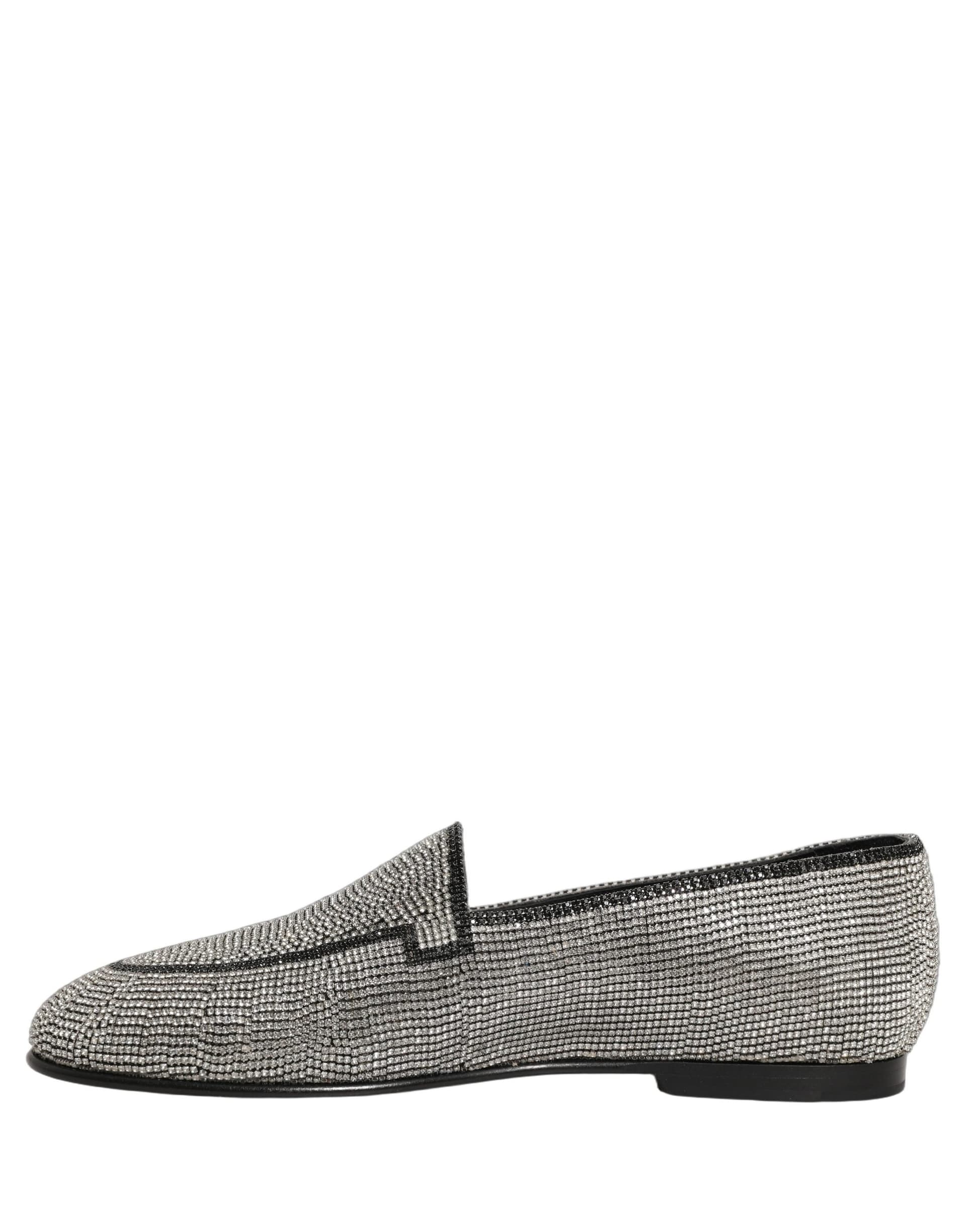 Dolce & Gabbana Silver Crystal Embellished Men Loafers Shoes - 6