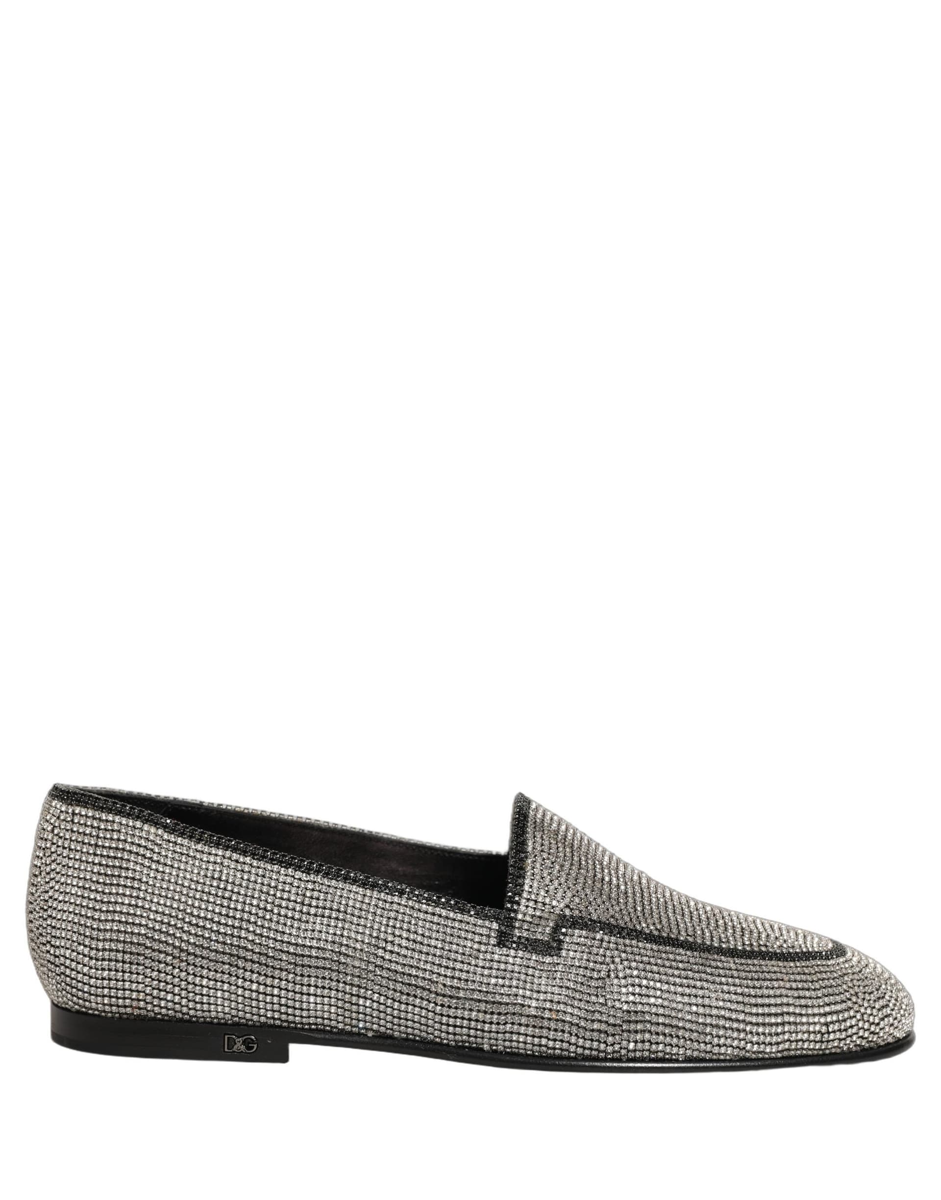 Dolce & Gabbana Silver Crystal Embellished Men Loafers Shoes - 7