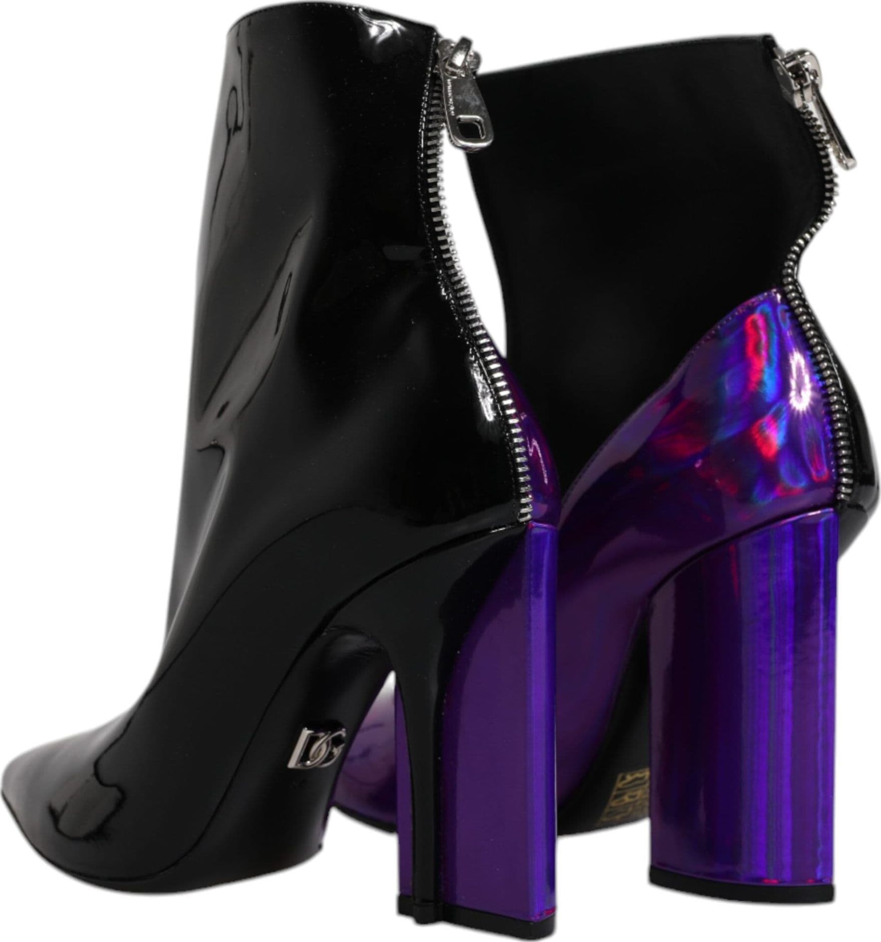 Dolce & Gabbana Purple Black Pointed Ankle Boots Shoes - 4