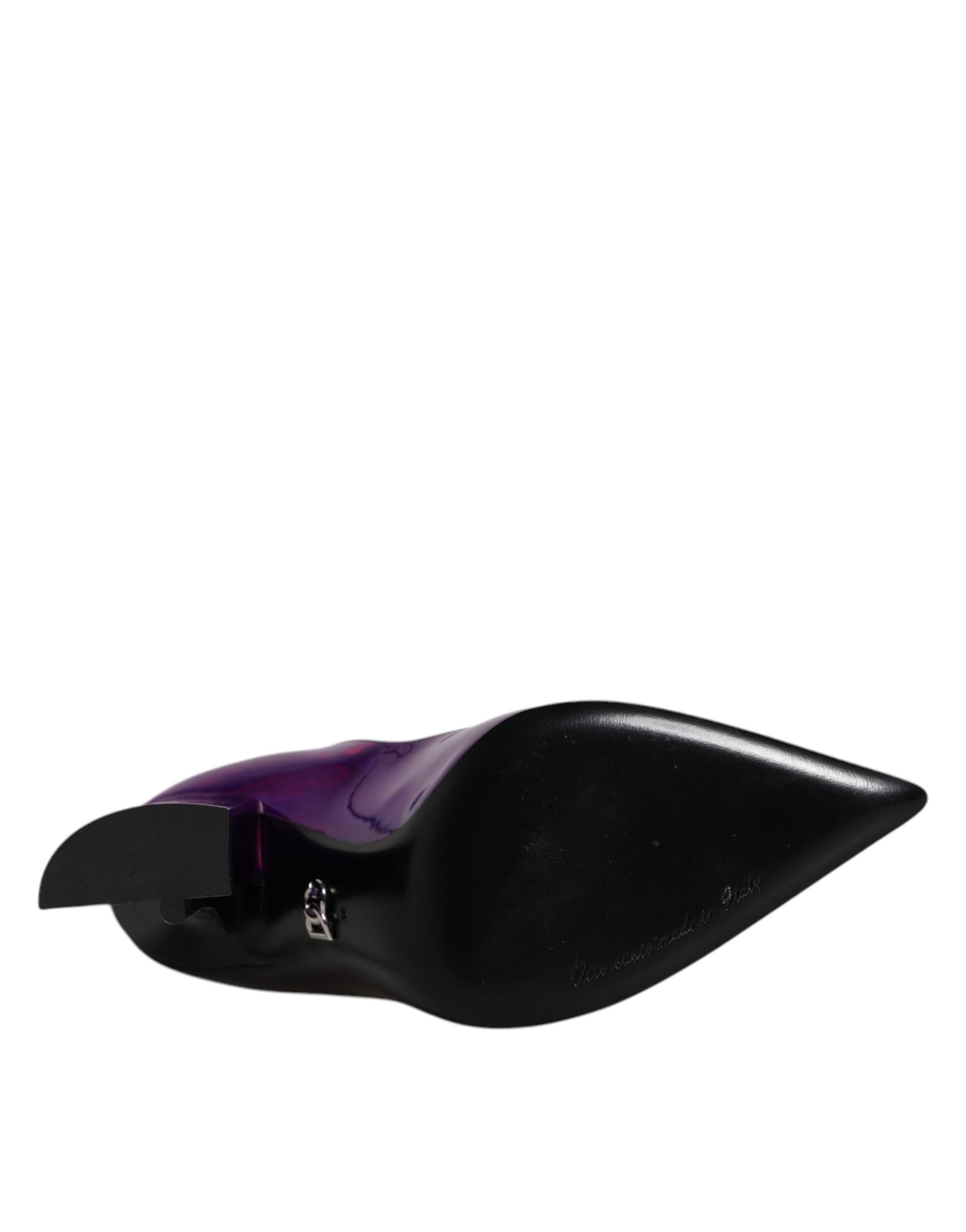 Dolce & Gabbana Purple Black Pointed Ankle Boots Shoes - 6