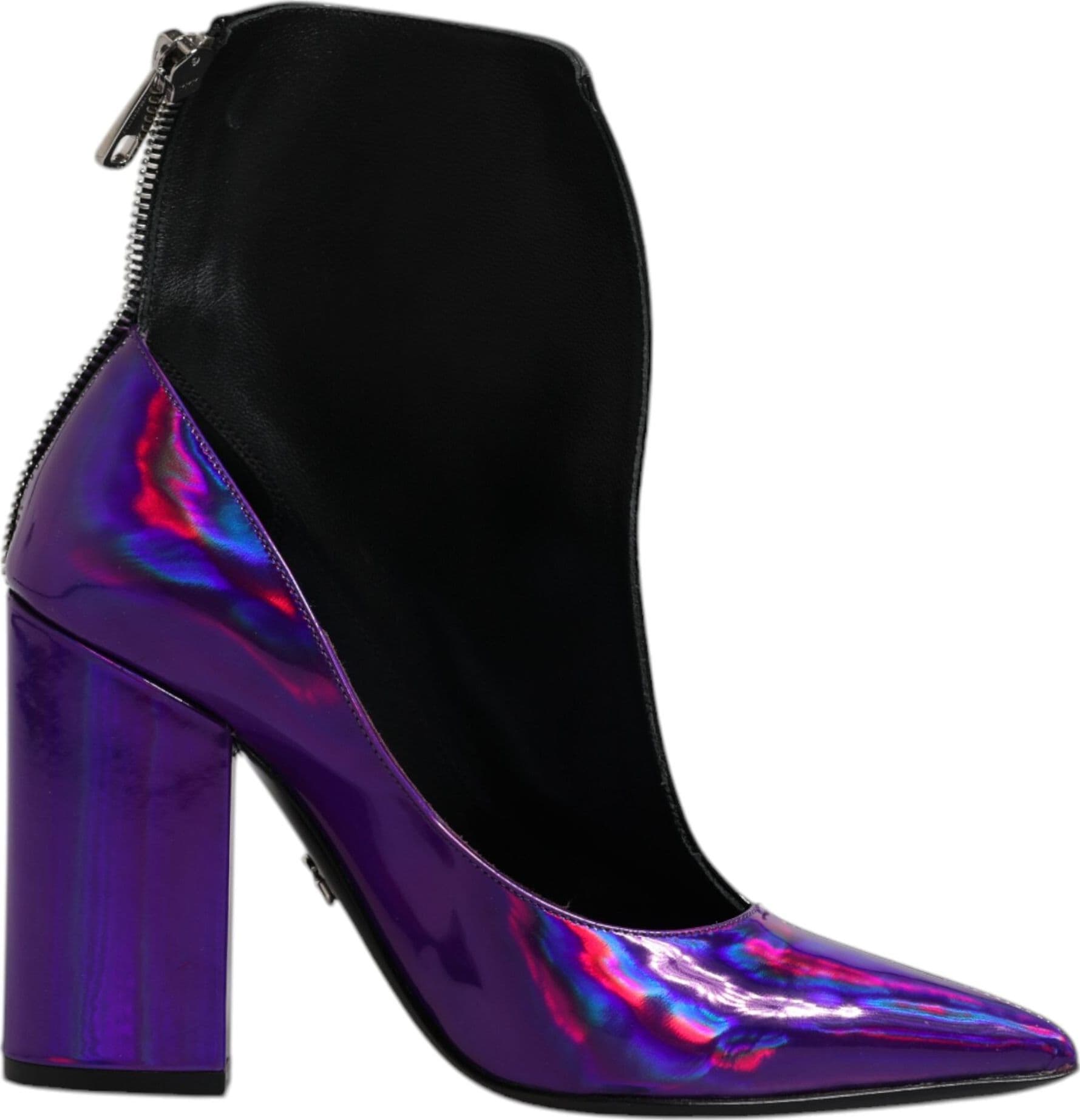 Dolce & Gabbana Purple Black Pointed Ankle Boots Shoes - 8