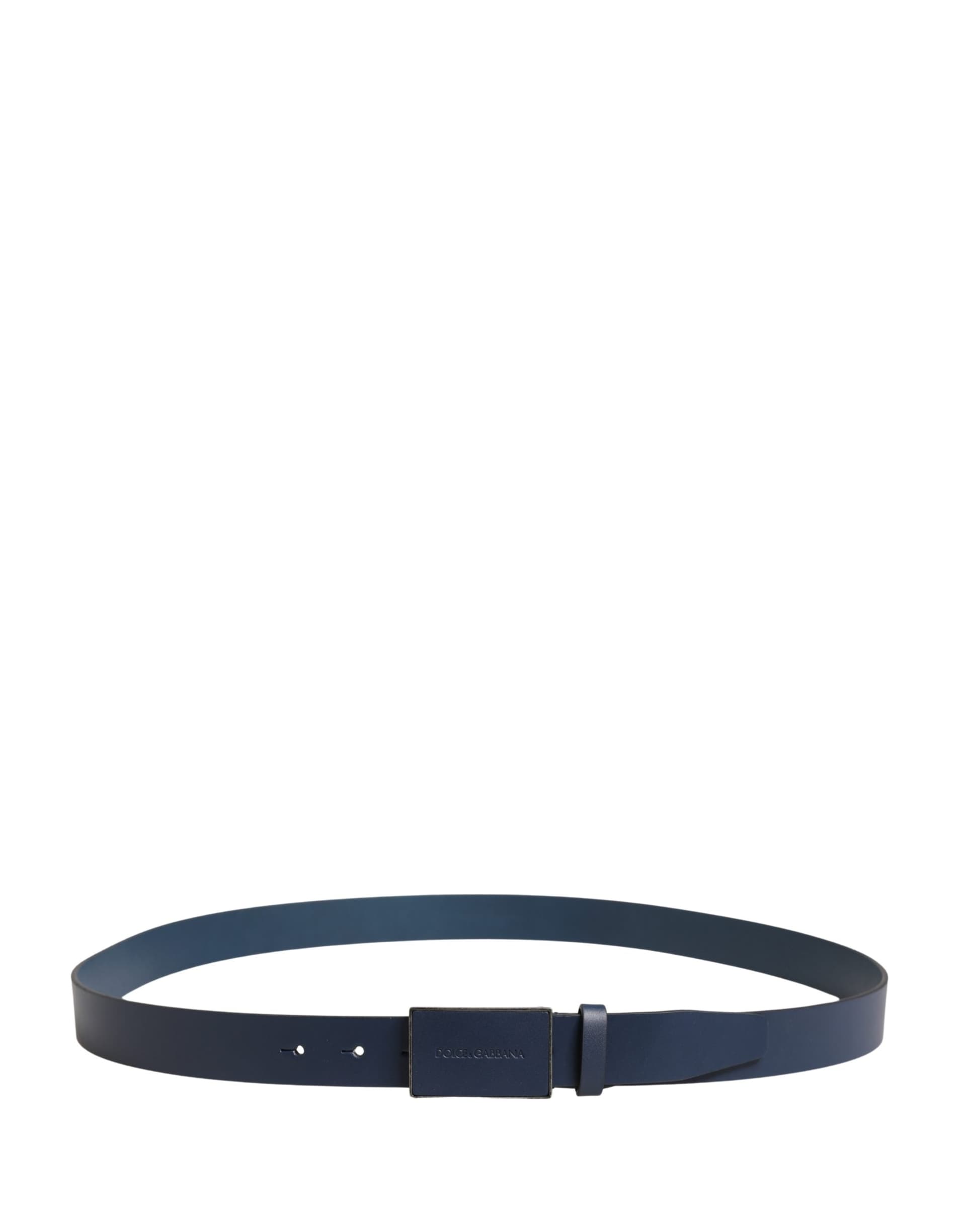 Dolce & Gabbana Men Blue Calf Leather Logo Metal Buckle Belt - 3
