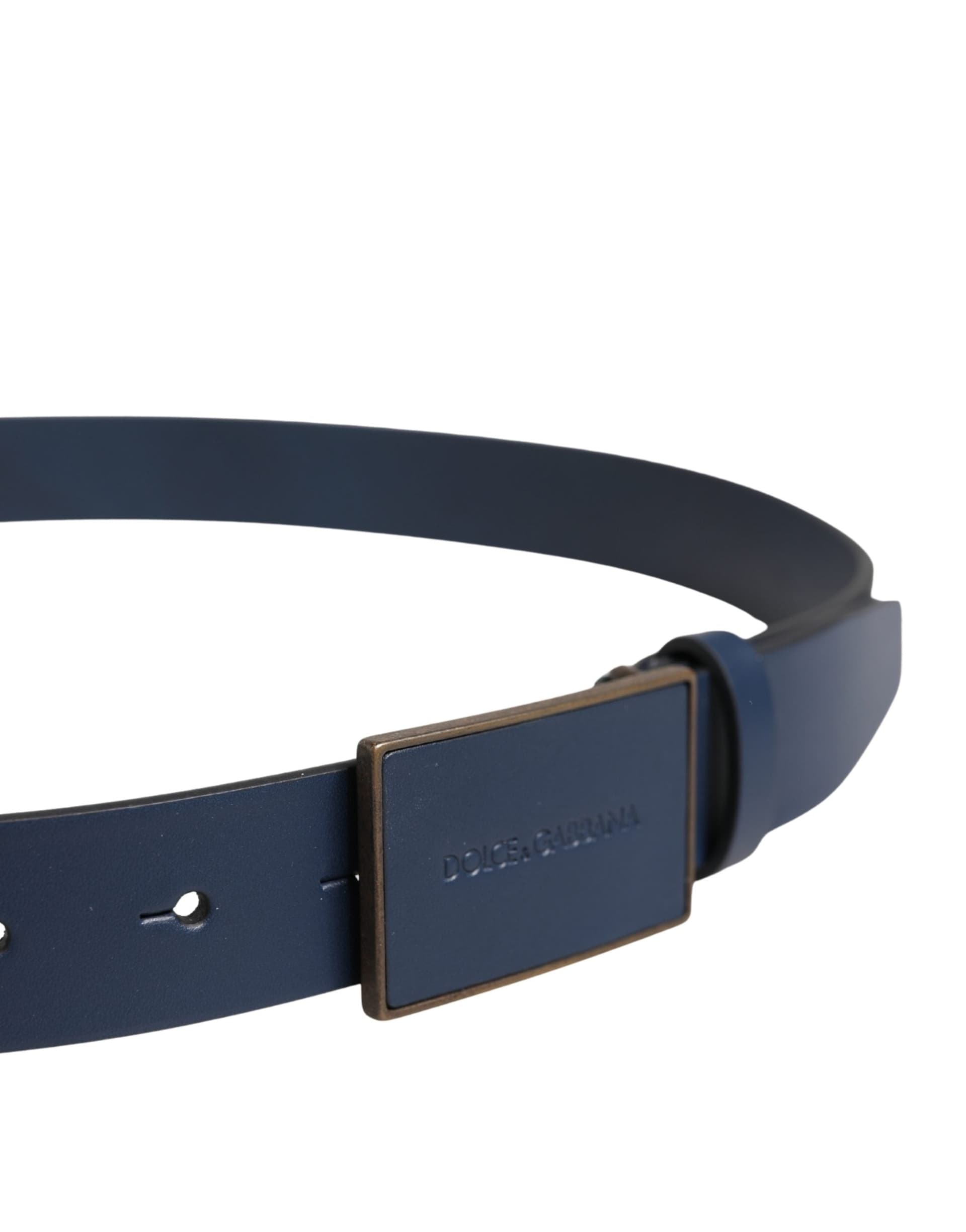 Dolce & Gabbana Men Blue Calf Leather Logo Metal Buckle Belt - 4