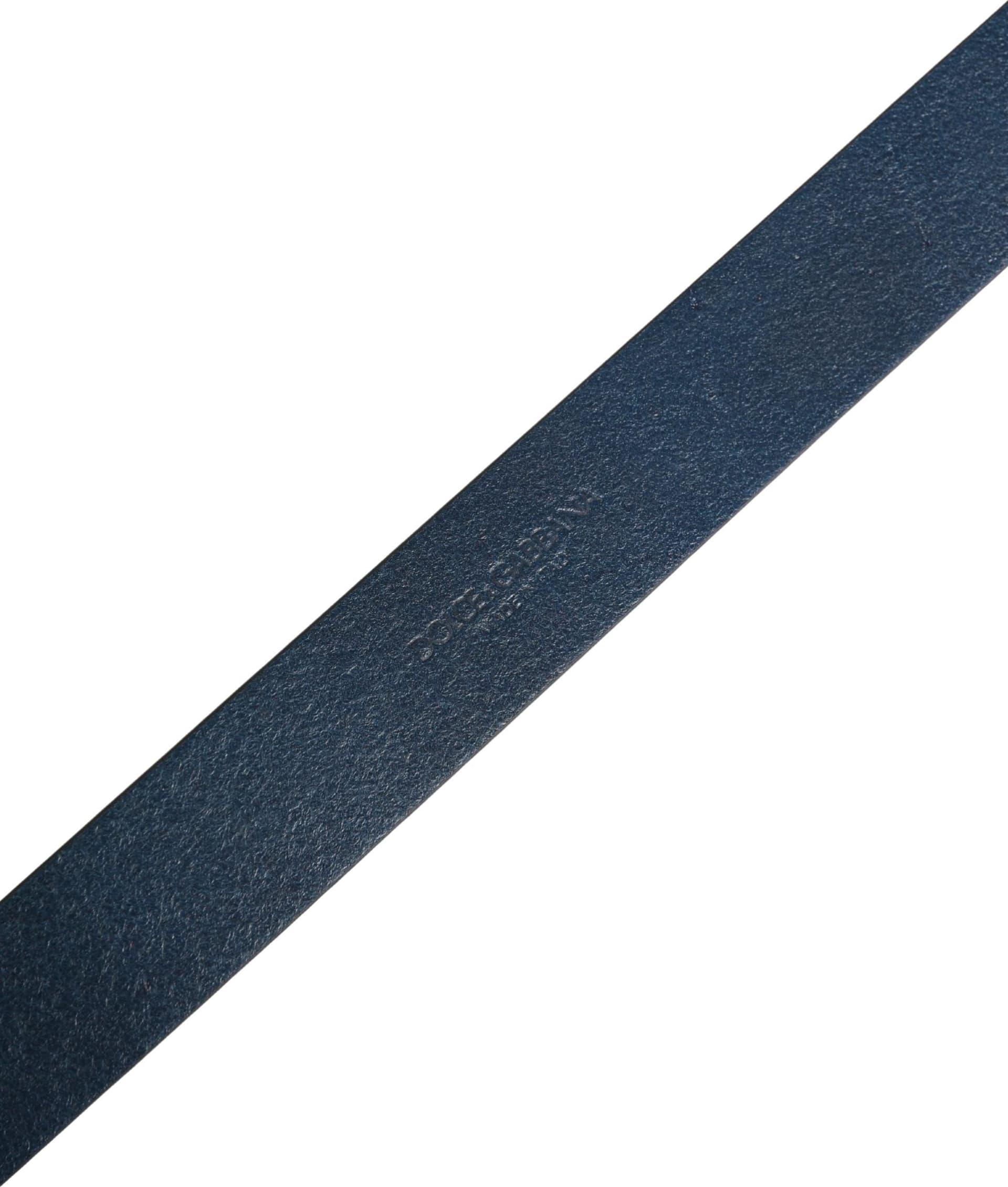 Dolce & Gabbana Men Blue Calf Leather Logo Metal Buckle Belt - 6