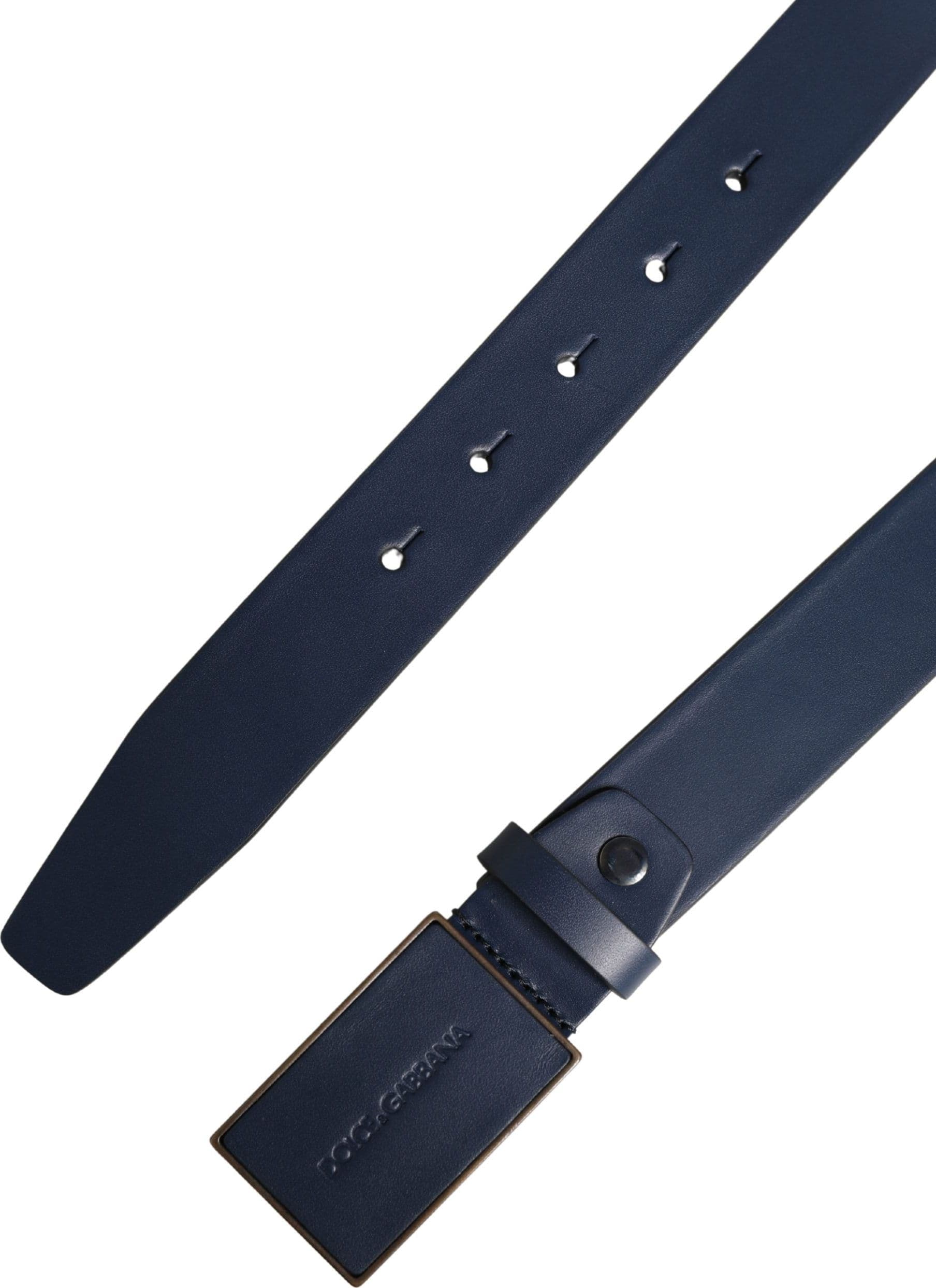 Dolce & Gabbana Men Blue Calf Leather Logo Metal Buckle Belt - 7