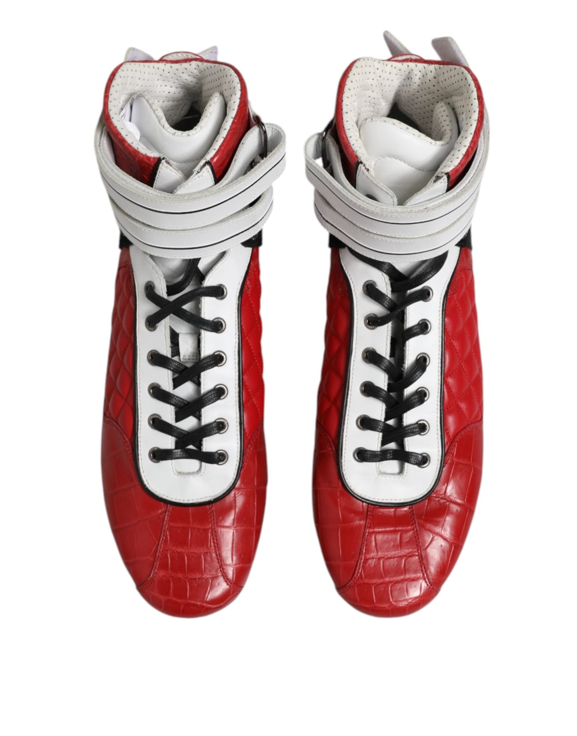 Dolce & Gabbana Red Quilted Leather Lace Up Sneakers Shoes - 2