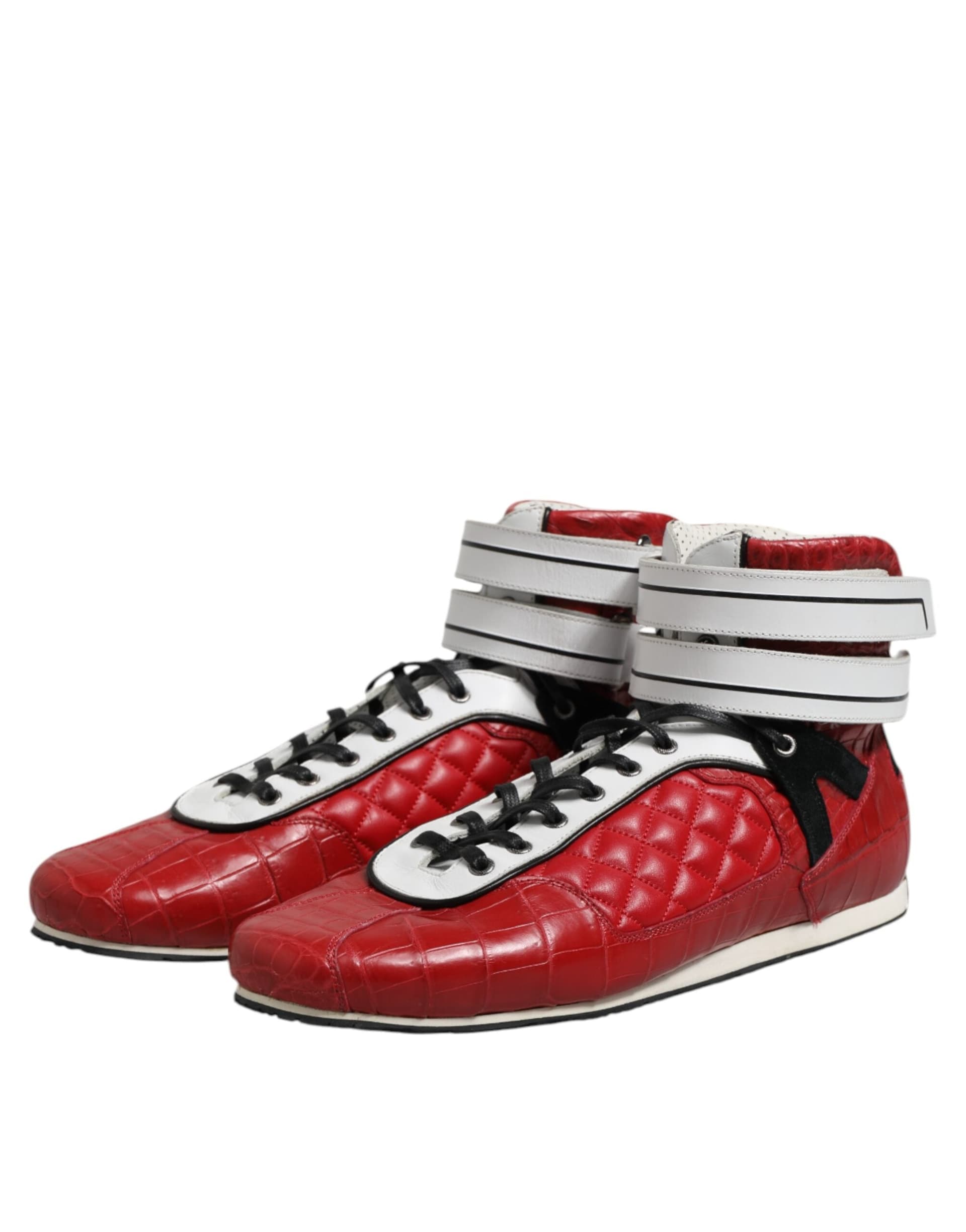 Dolce & Gabbana Red Quilted Leather Lace Up Sneakers Shoes - 3