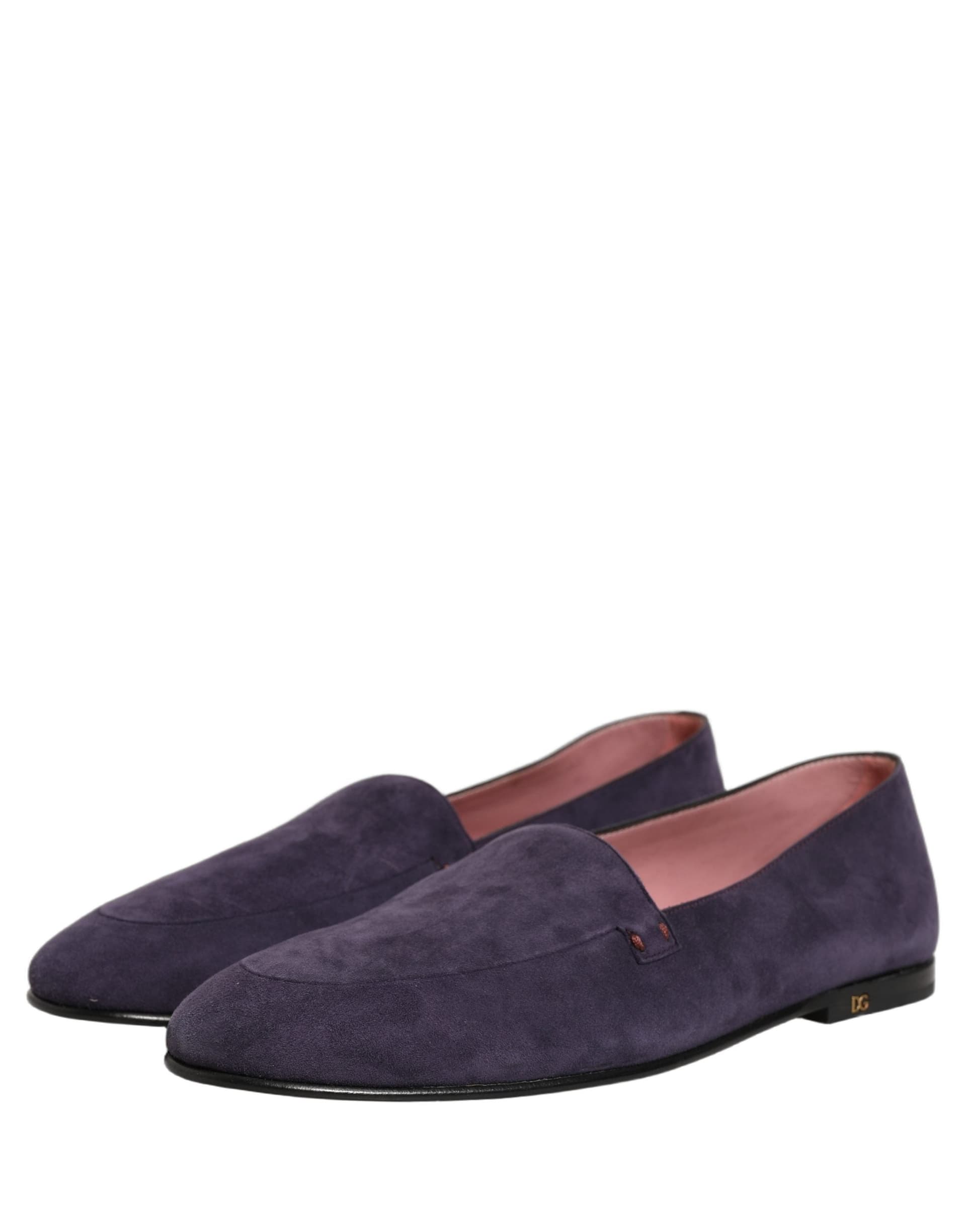 Dolce & Gabbana Violet Velvet Slip On Men Flats Loafers Shoes - 4