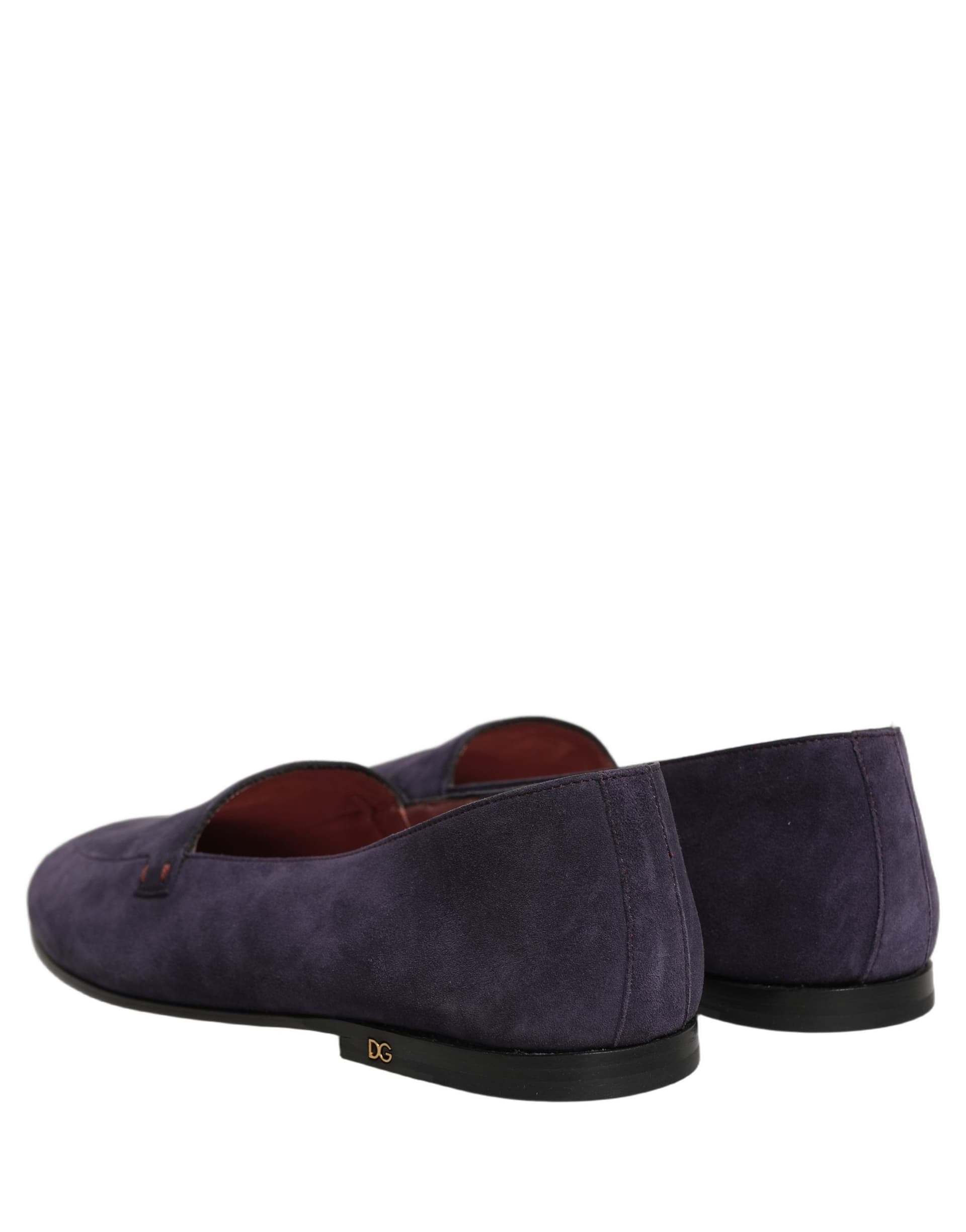 Dolce & Gabbana Violet Velvet Slip On Men Flats Loafers Shoes - 5