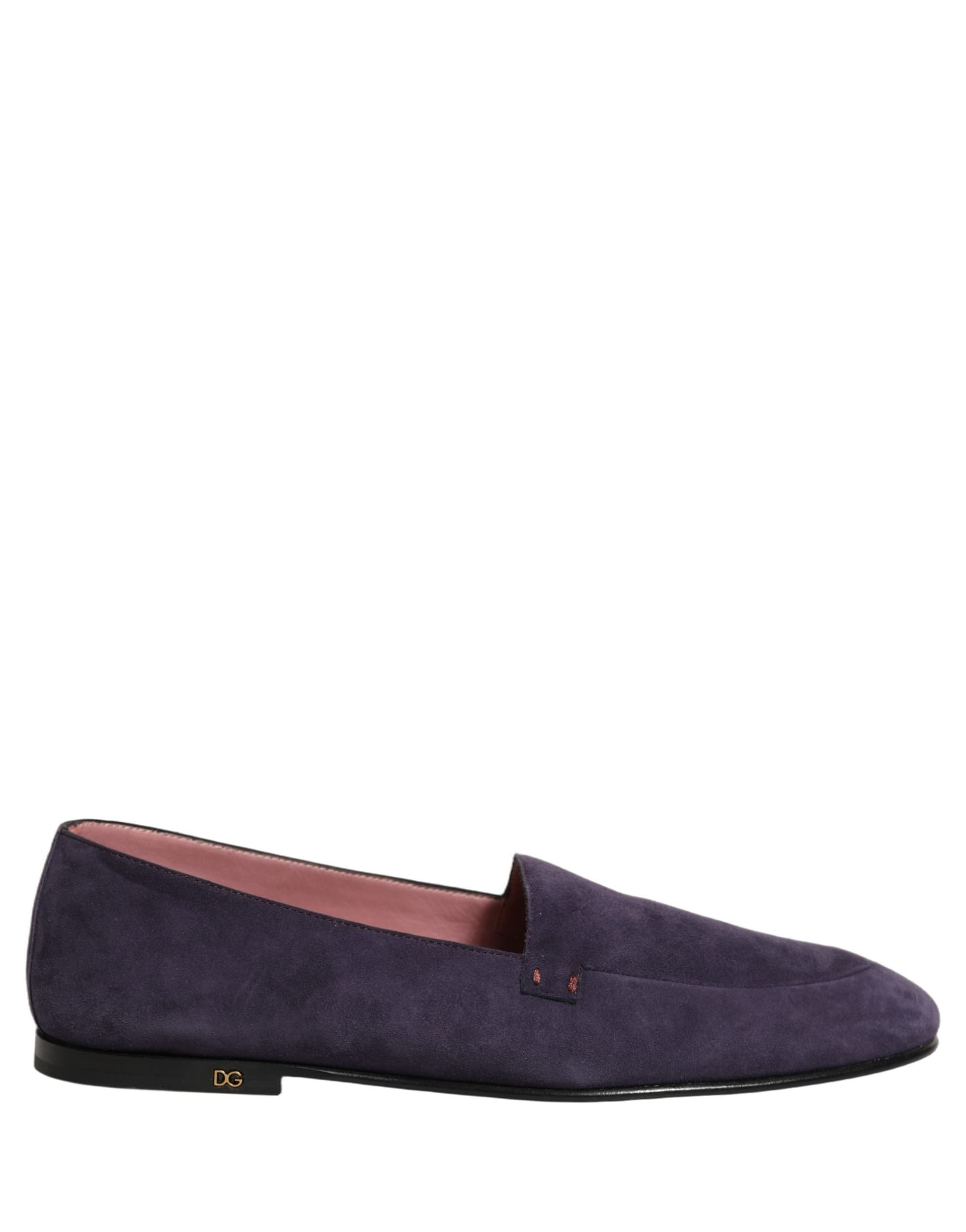 Dolce & Gabbana Violet Velvet Slip On Men Flats Loafers Shoes - 7