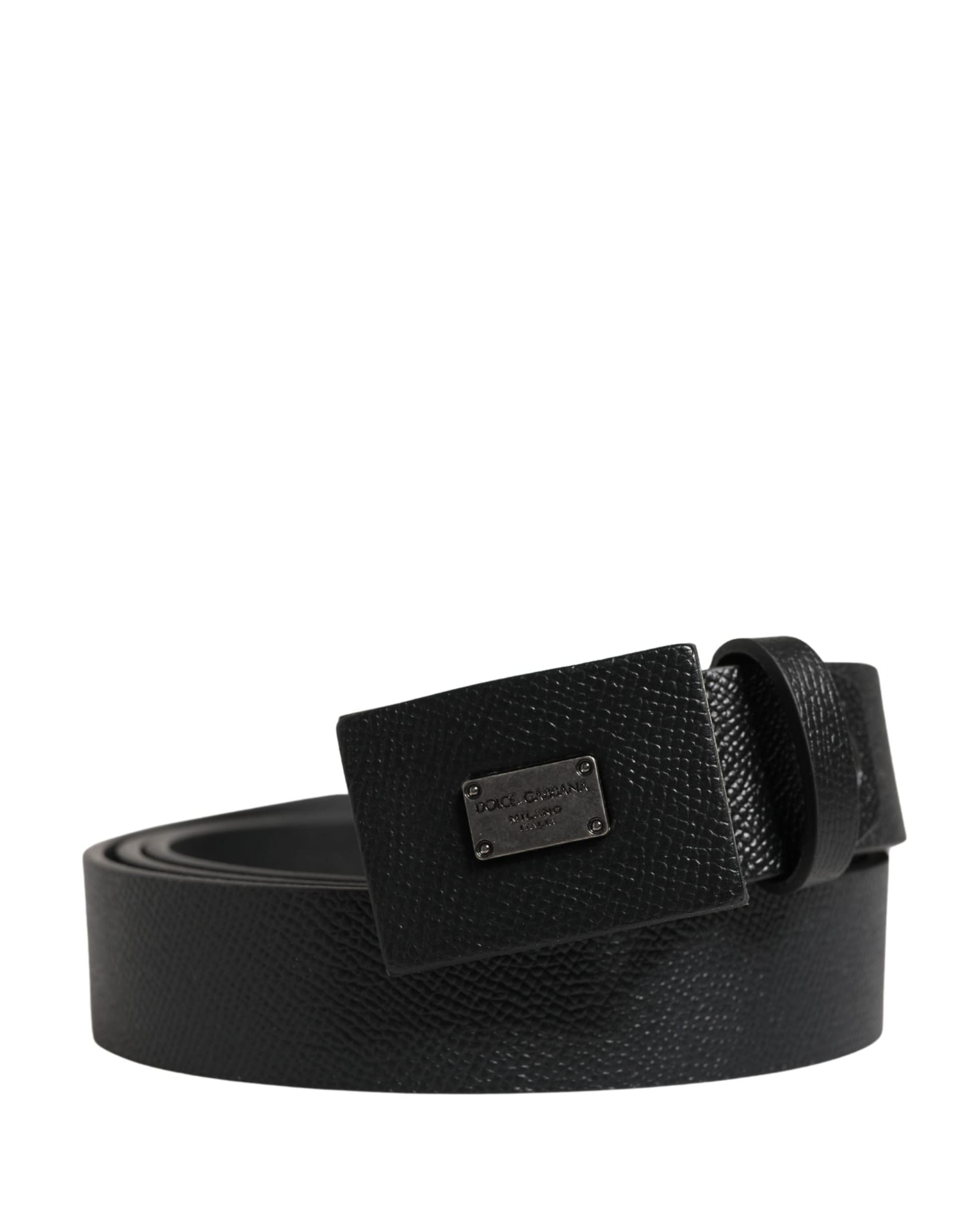 Dolce & Gabbana Men Black Calfskin Leather Square Buckle Belt - 2
