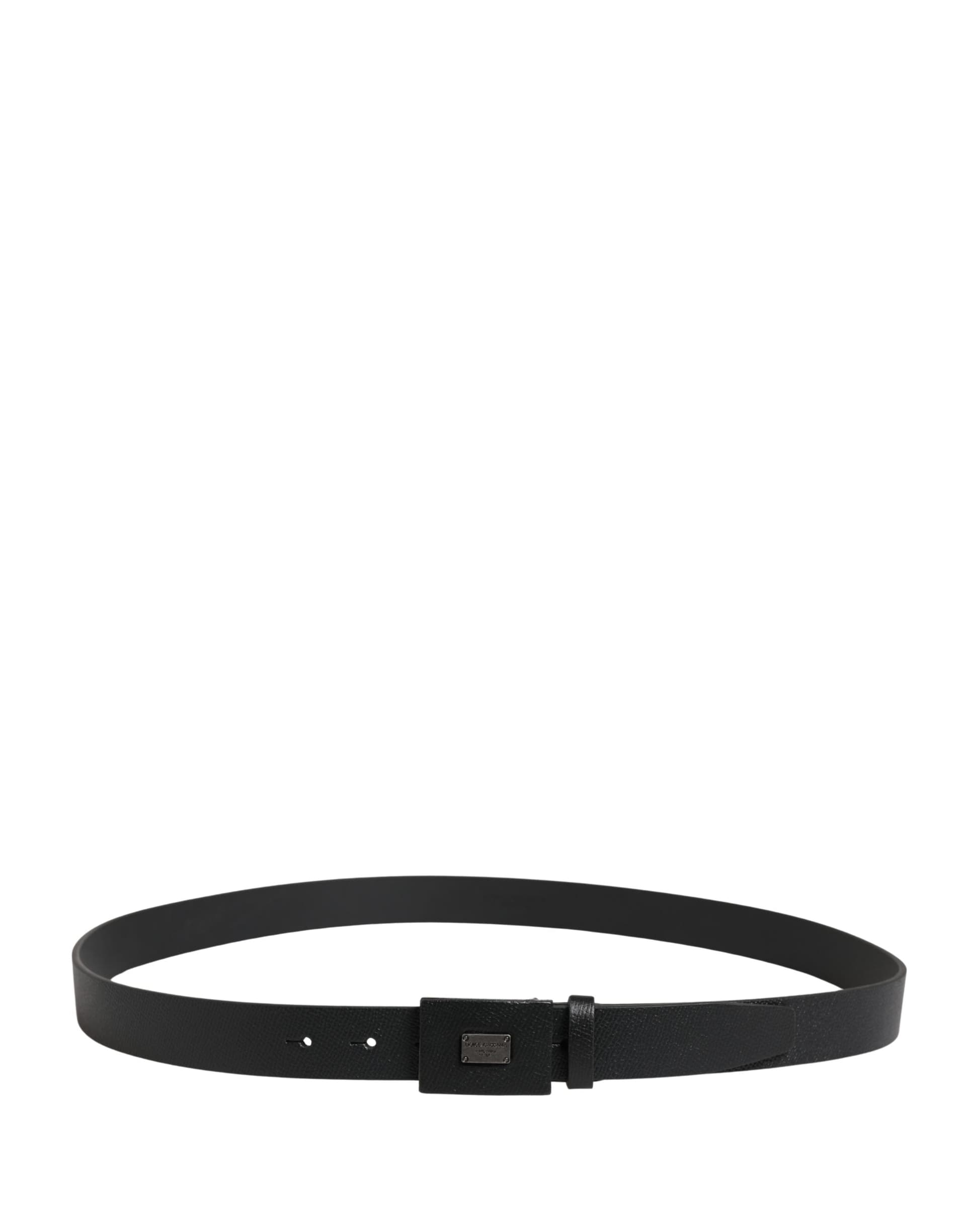 Dolce & Gabbana Men Black Calfskin Leather Square Buckle Belt - 3