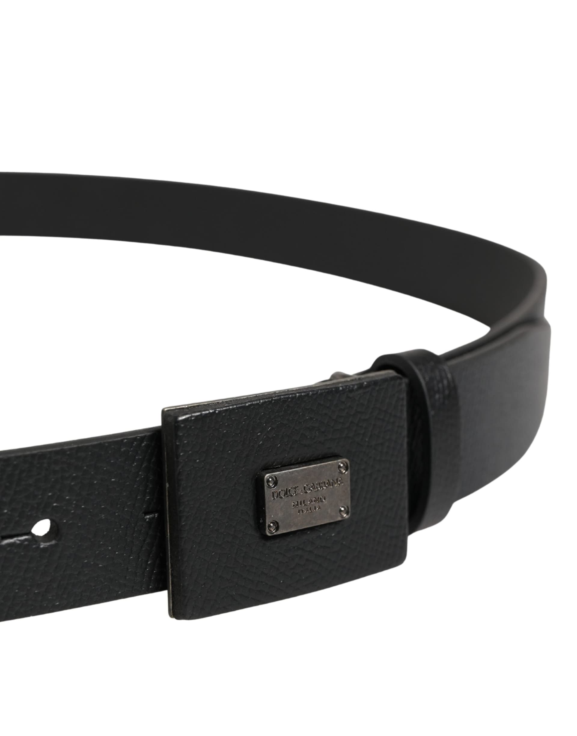Dolce & Gabbana Men Black Calfskin Leather Square Buckle Belt - 4