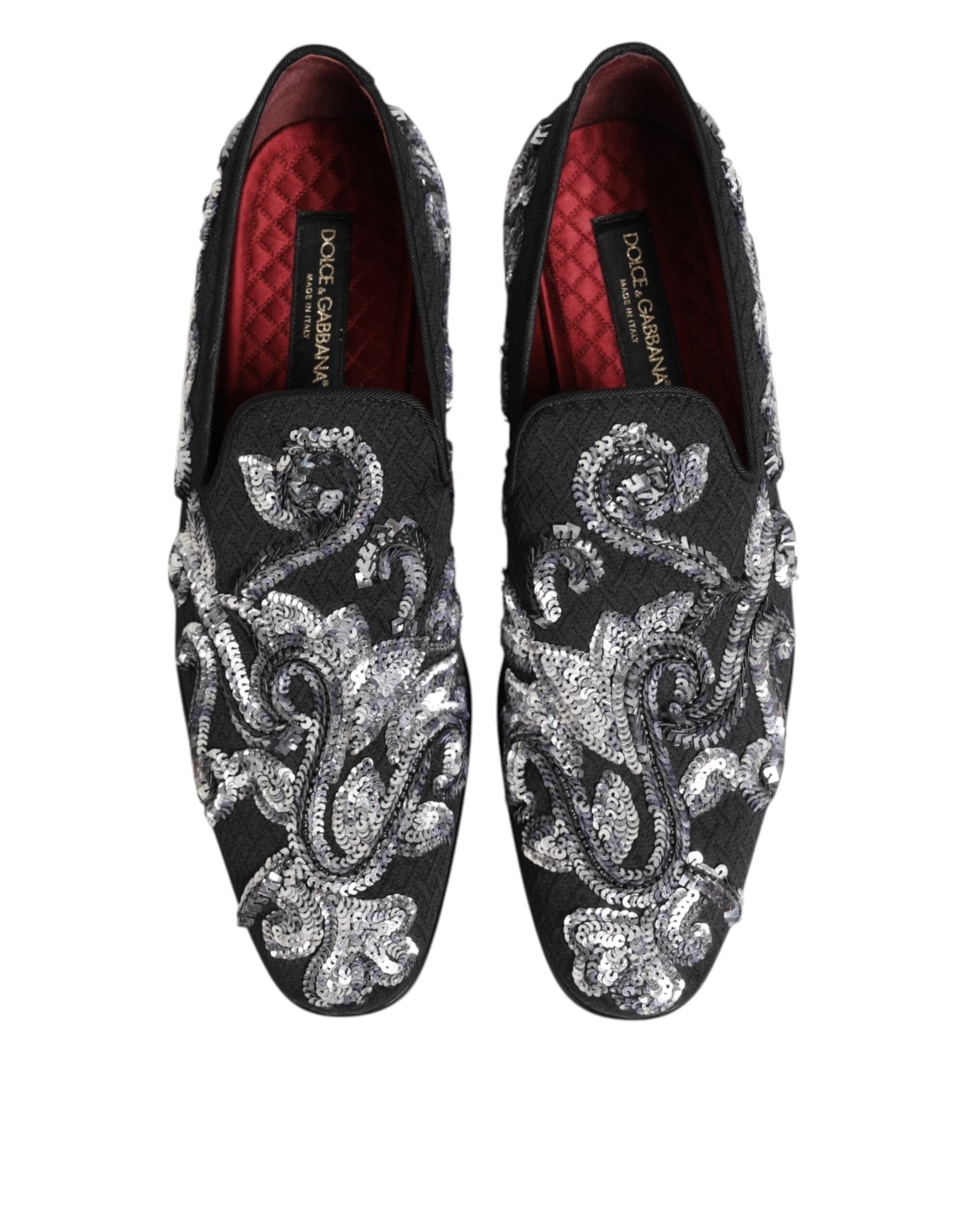 Dolce & Gabbana Black Silver Sequined Loafers Men Dress Shoes - 2