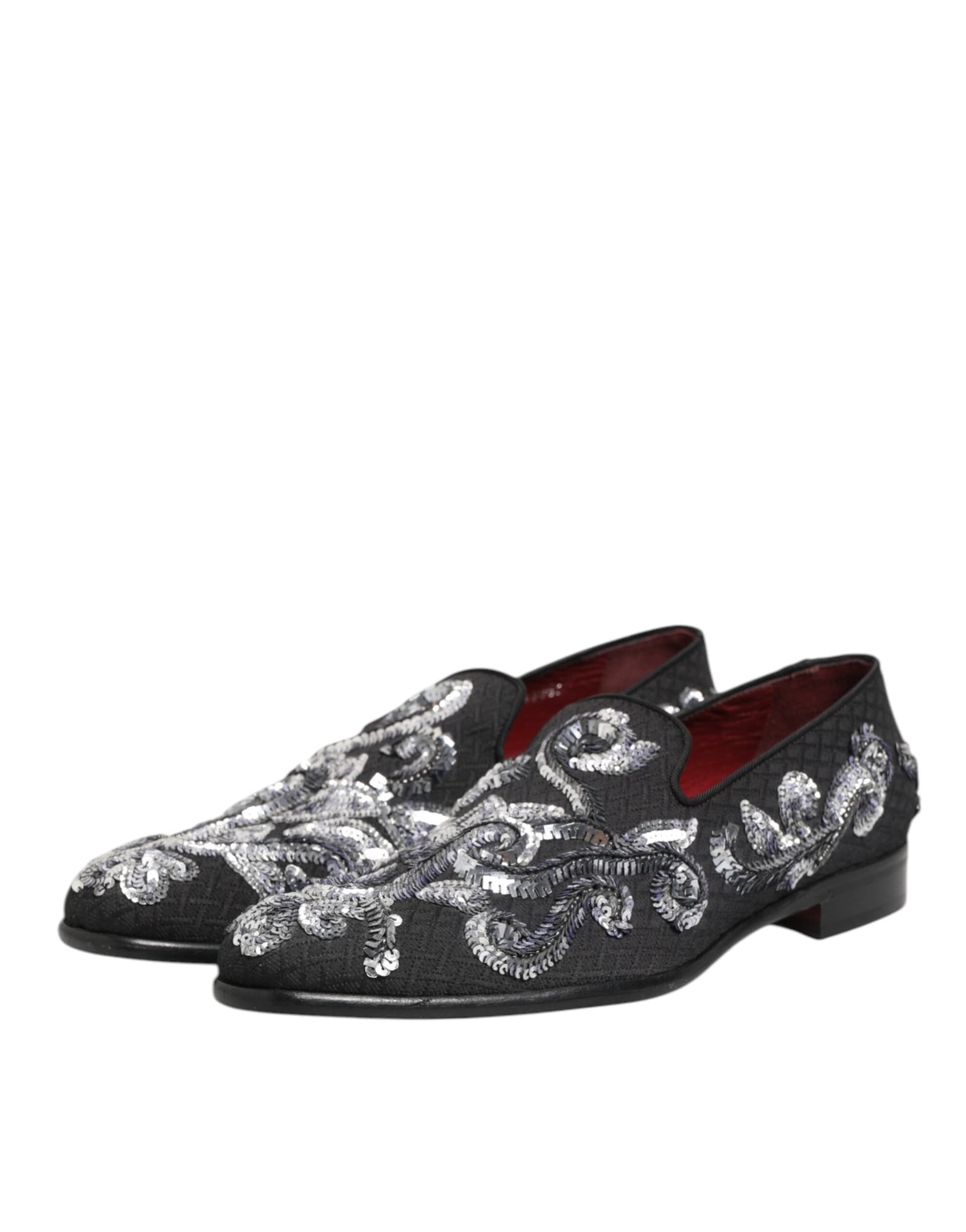 Dolce & Gabbana Black Silver Sequined Loafers Men Dress Shoes - 3