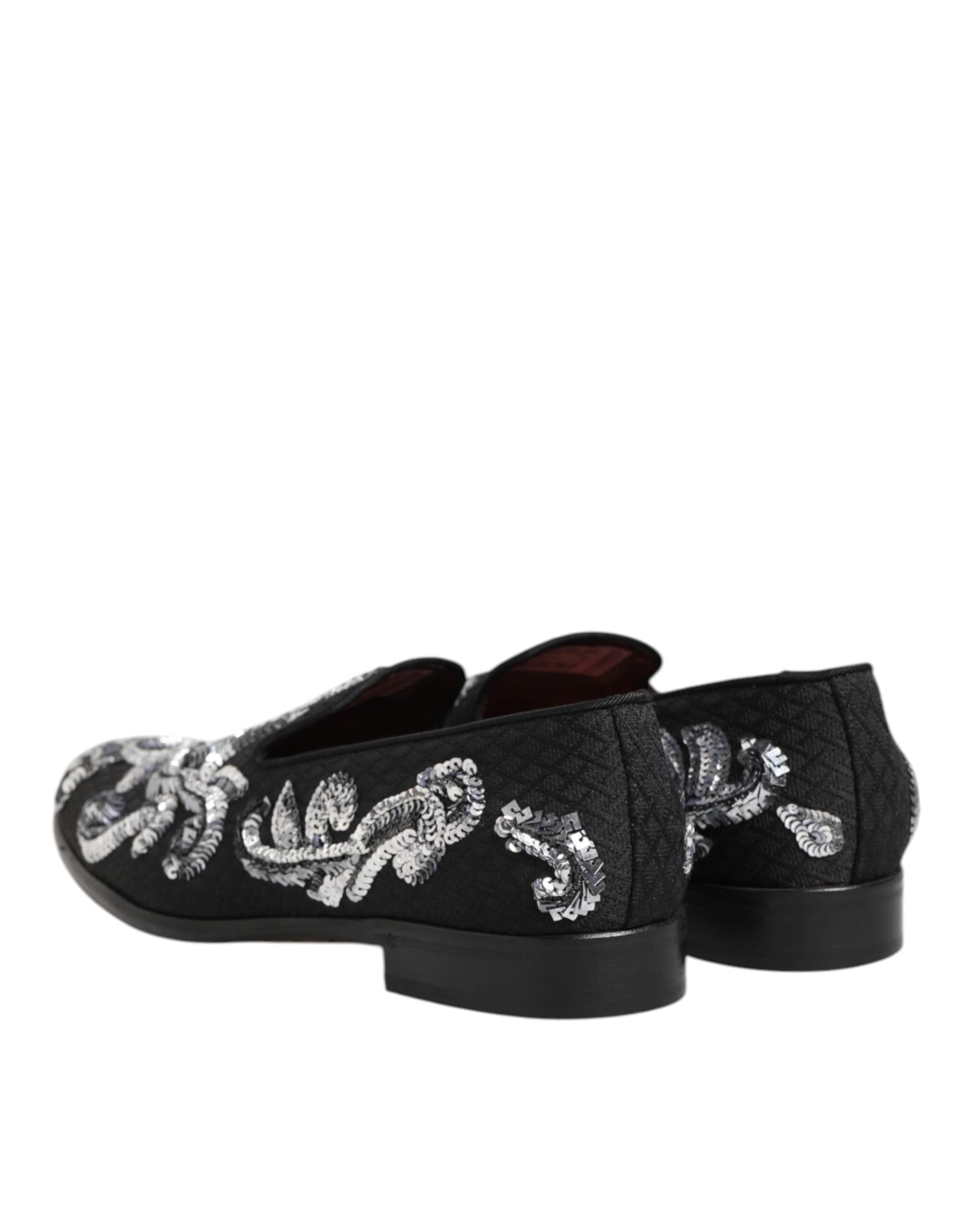 Dolce & Gabbana Black Silver Sequined Loafers Men Dress Shoes - 4