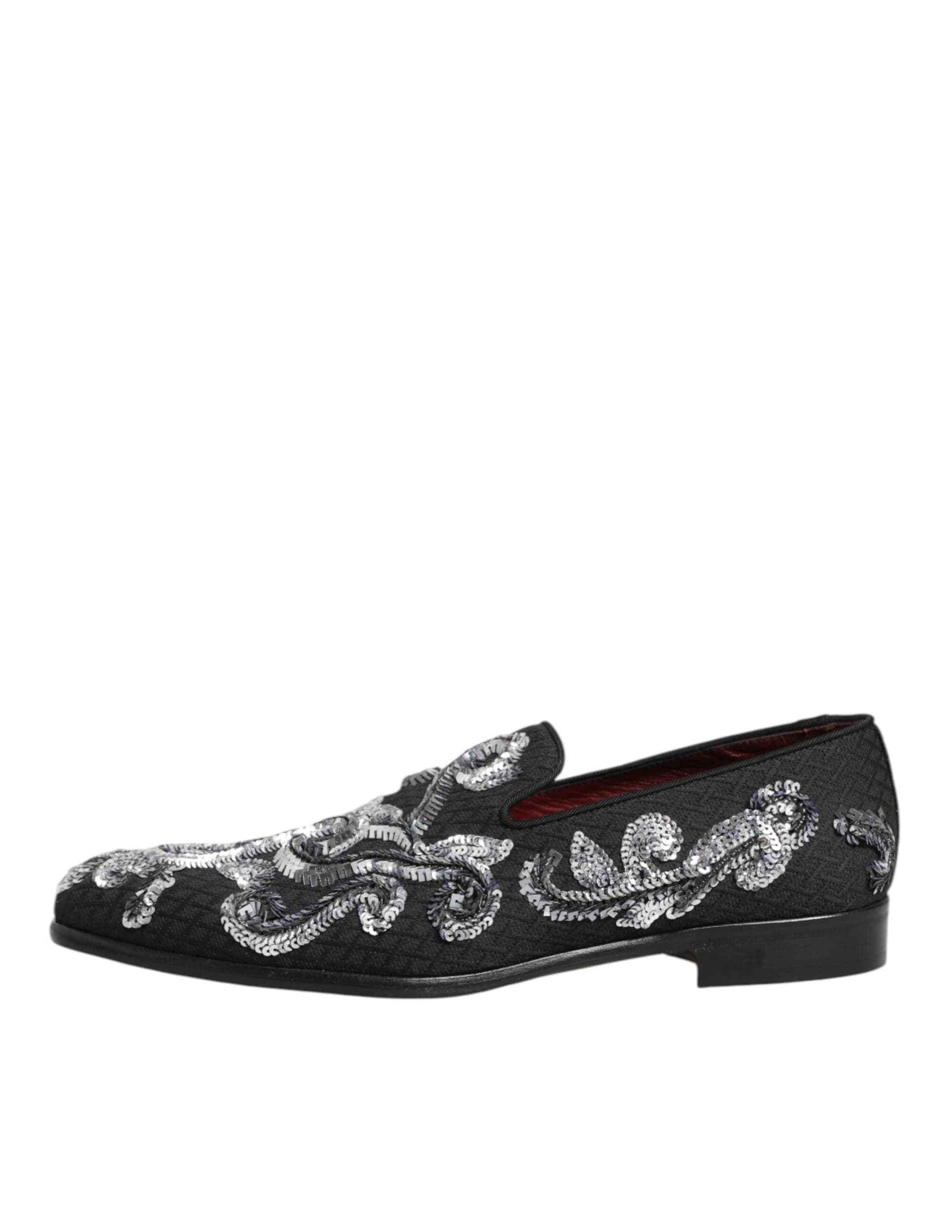 Dolce & Gabbana Black Silver Sequined Loafers Men Dress Shoes - 5